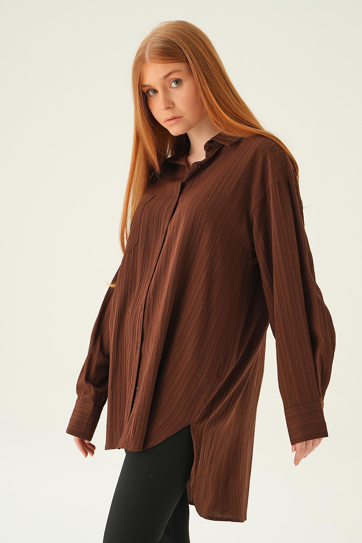 6644-1 Oversize Gömlek Kahve - 5