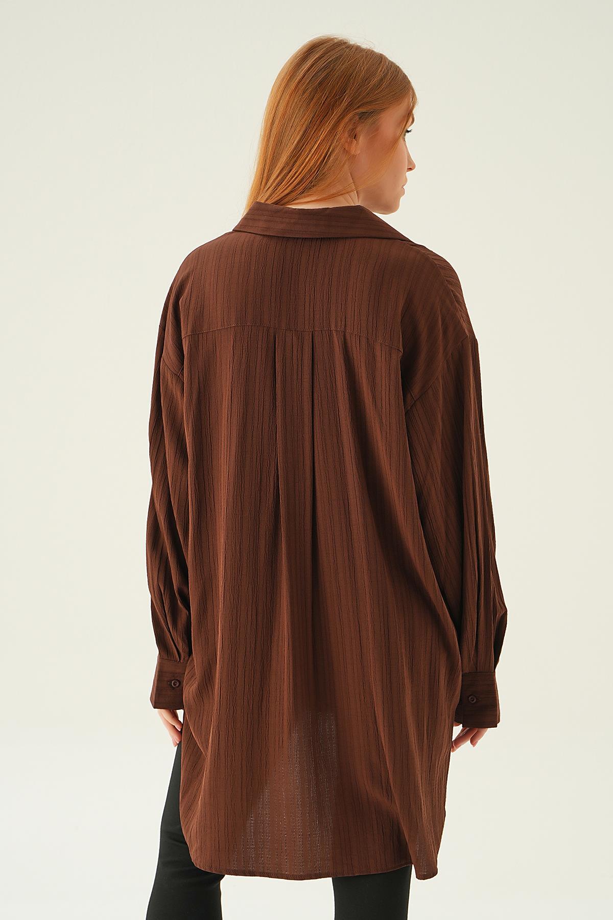 6644-1 Oversize Gömlek Kahve - 6