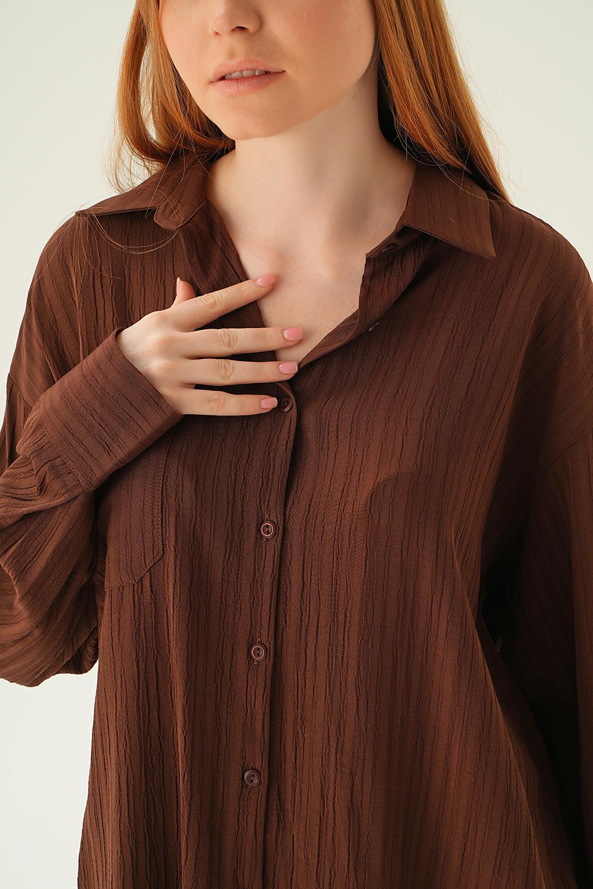 Kahve Oversize Gömlek 6644-1 - 3