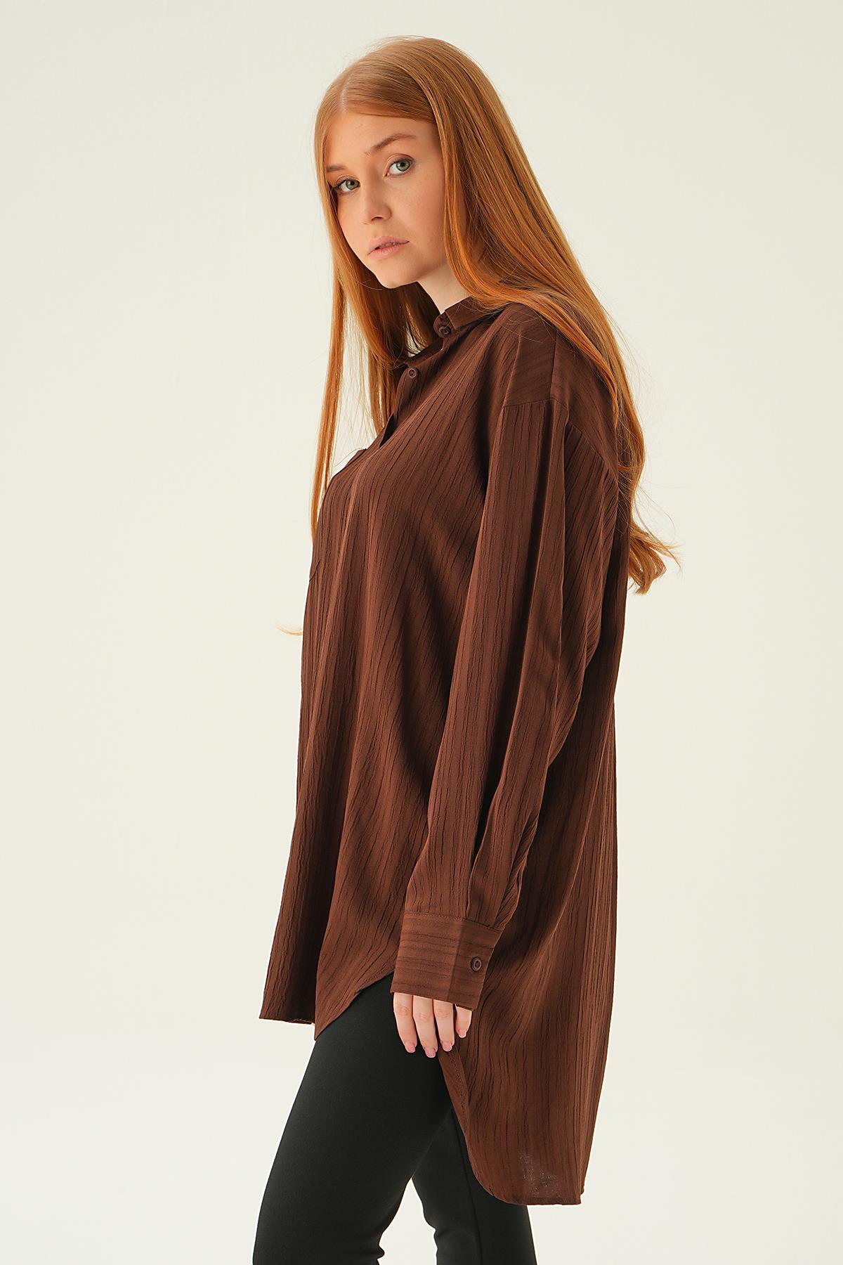 Kahve Oversize Gömlek 6644-1 - 4