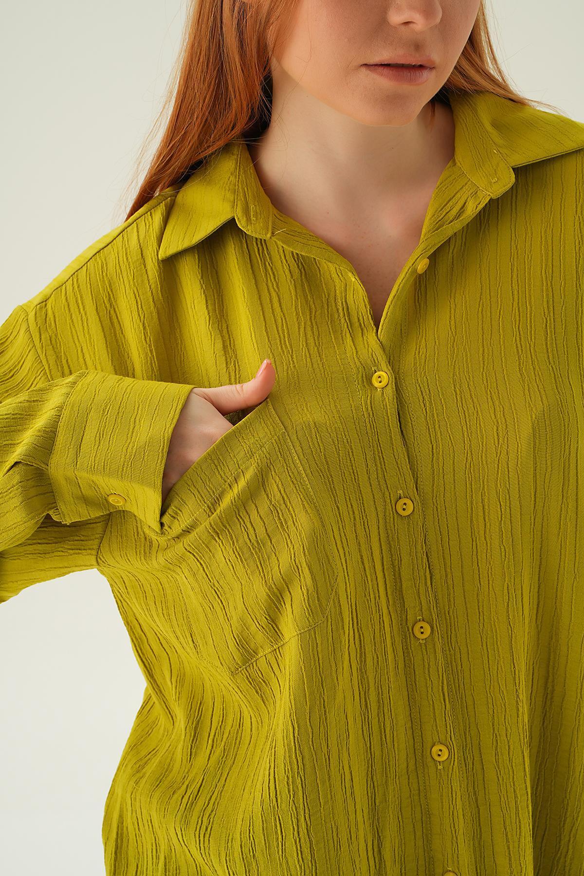 6644-1 Oversize Gömlek Olive Yeşili - 6