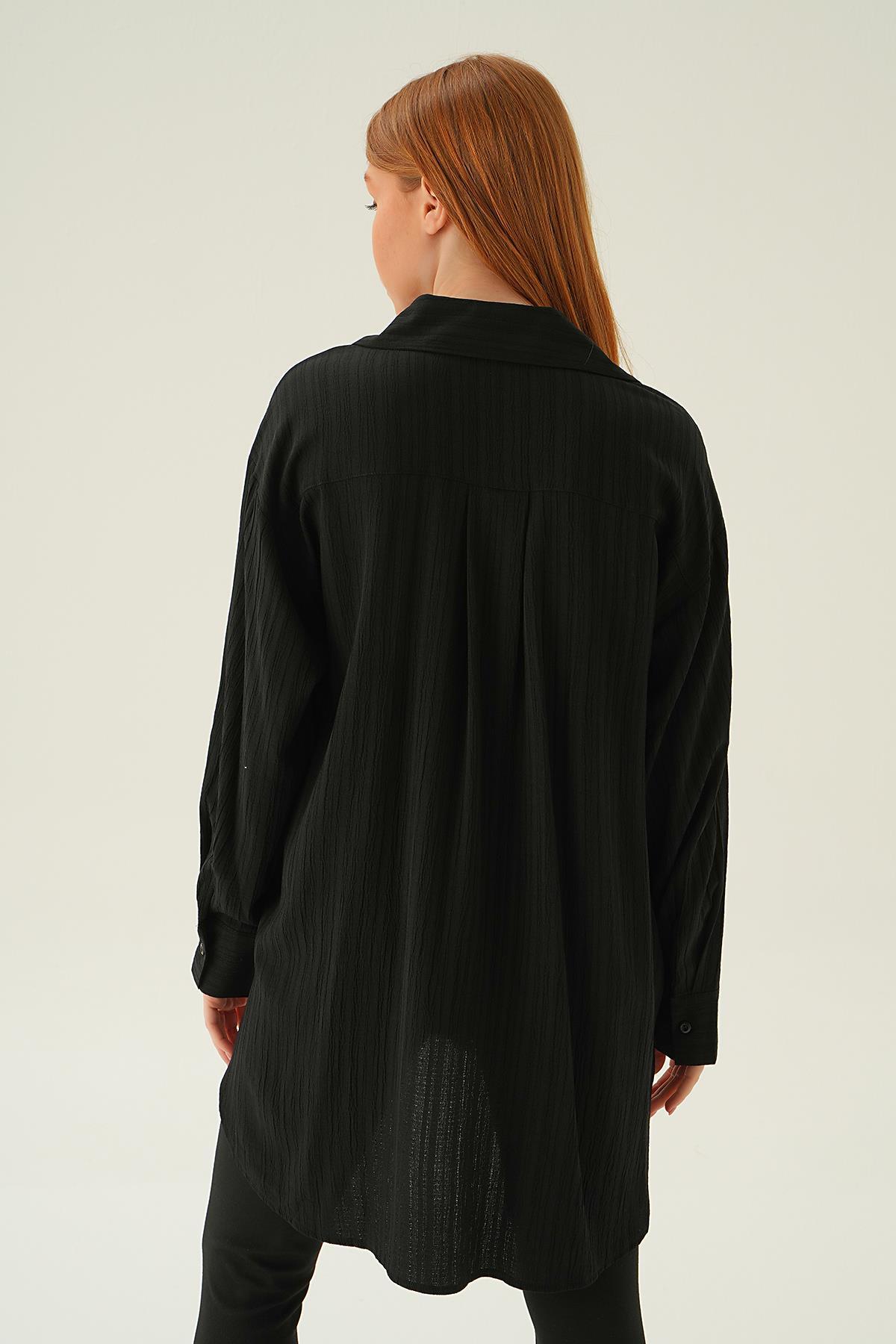 6644-1 Oversize Gömlek Siyah - 5