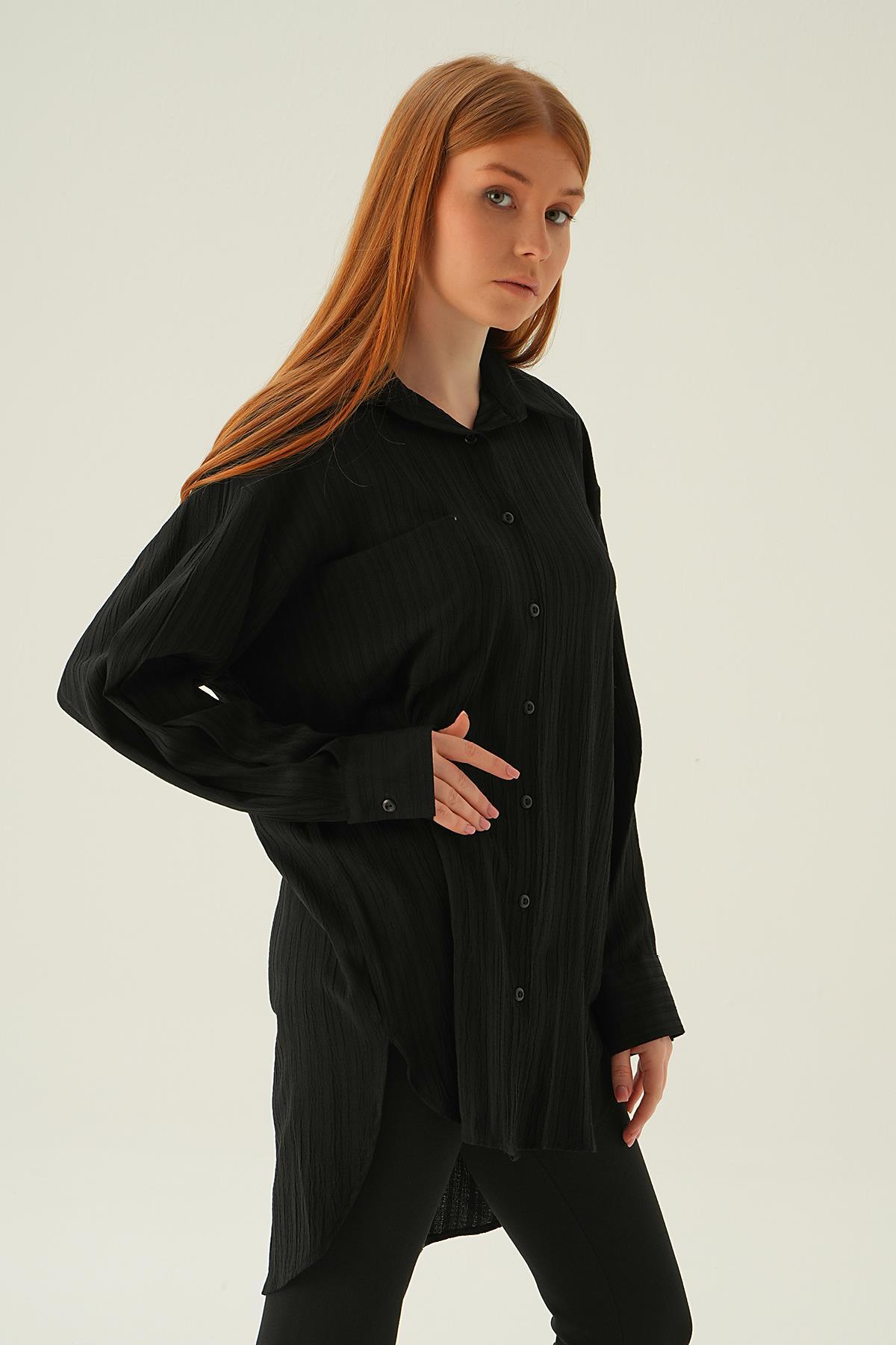 Siyah Oversize Gömlek 6644-1 - 2
