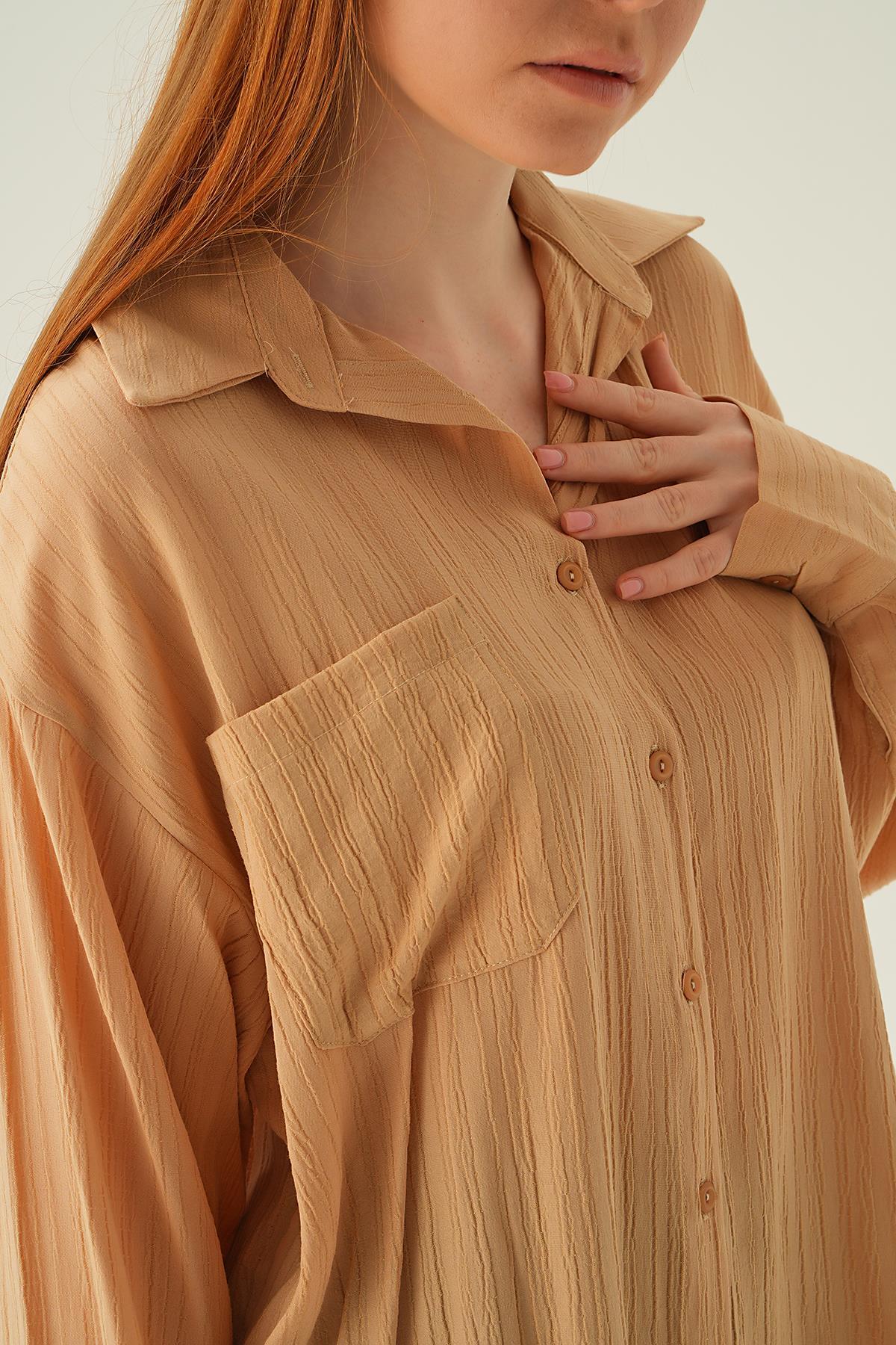 6644-1 Oversize Gömlek Vizon - 5