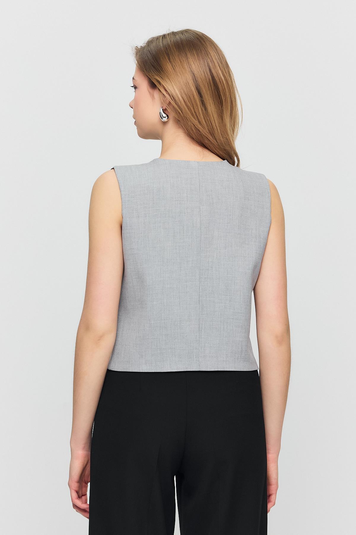 Açık Gri Bağcıklı Sıfır Kol Yelek 6645 - 5
