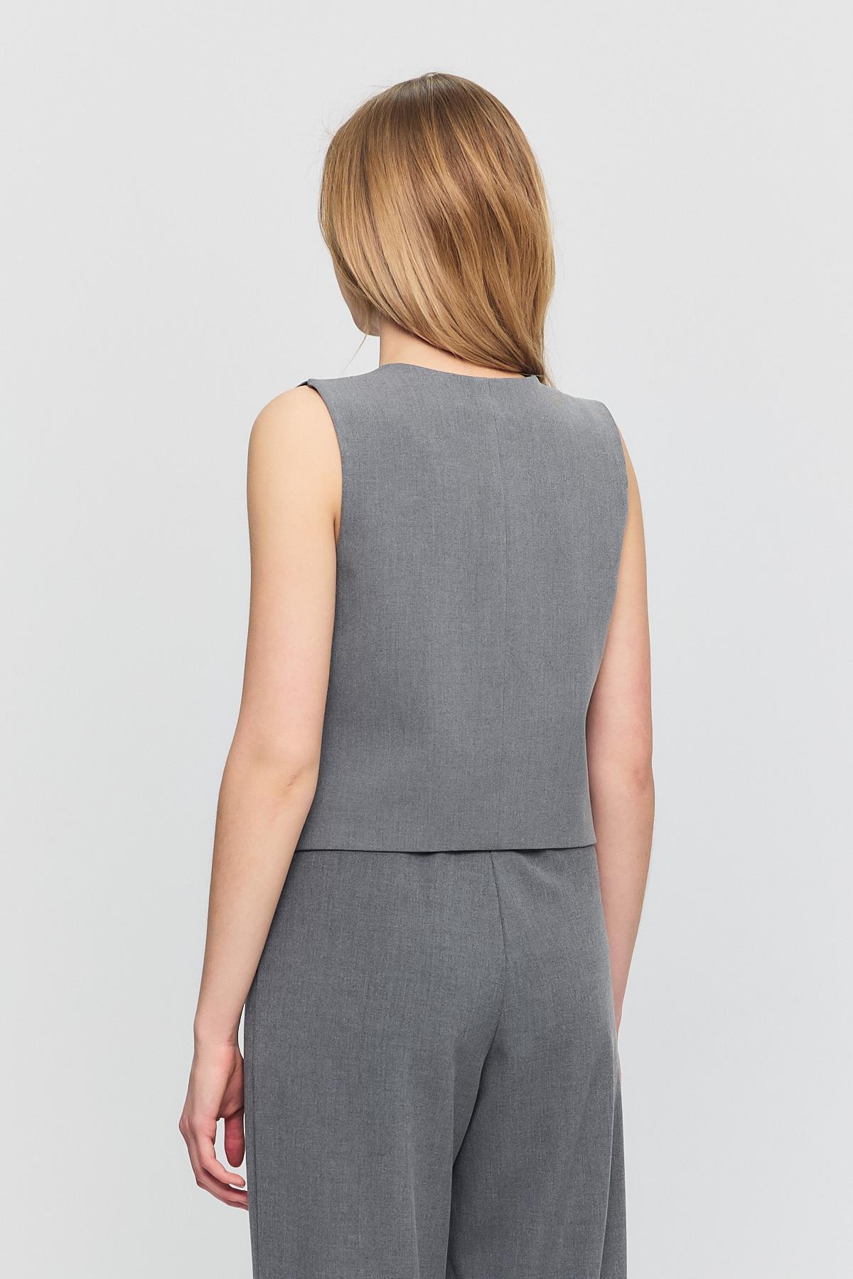 Gri Bağcıklı Sıfır Kol Yelek 6645 - 5