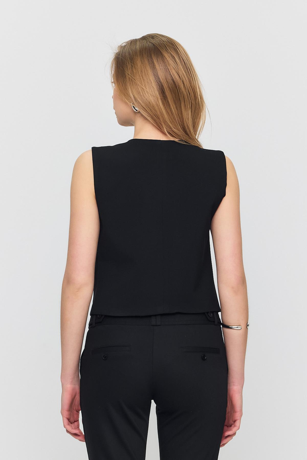 6645 Bağcıklı Sıfır Kol Yelek Siyah - 5