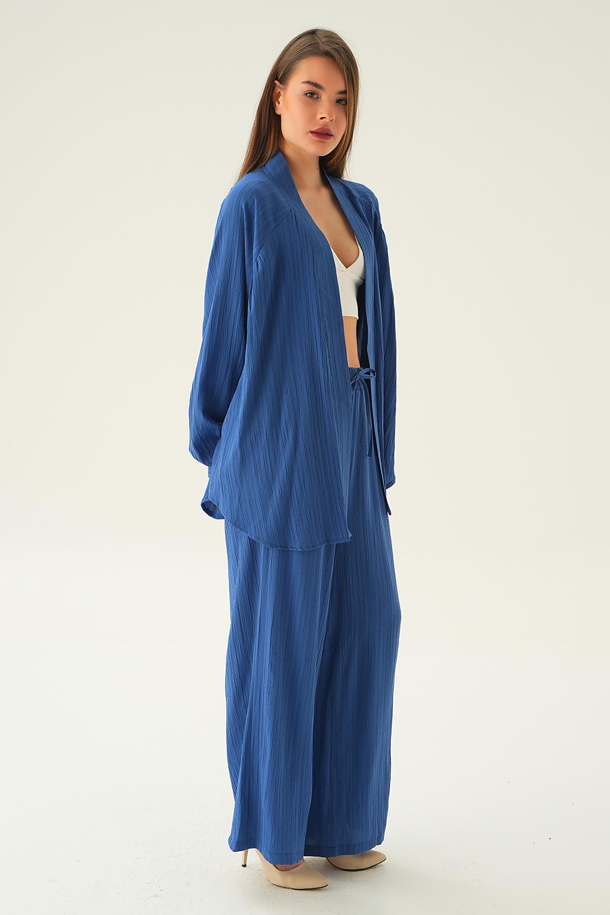 İndigo Kimono Pantolon Takım 6657A - 3