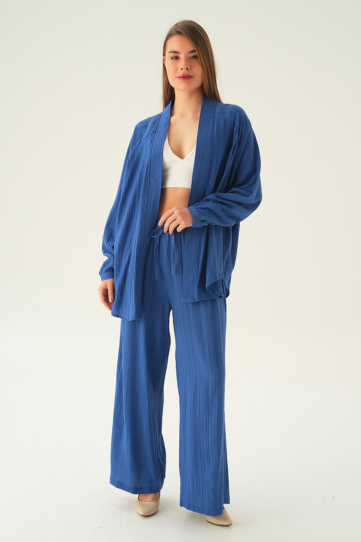 İndigo Kimono Pantolon Takım 6657A - 5