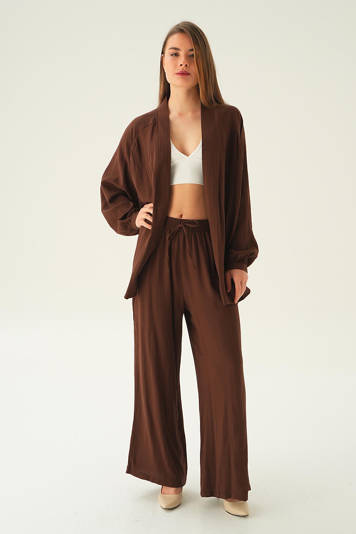 6657A Kimono Pantolon Takım Kahve - 4