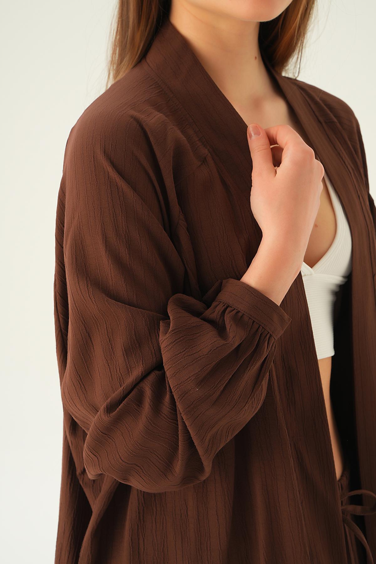 6657A Kimono Pantolon Takım Kahve - 2