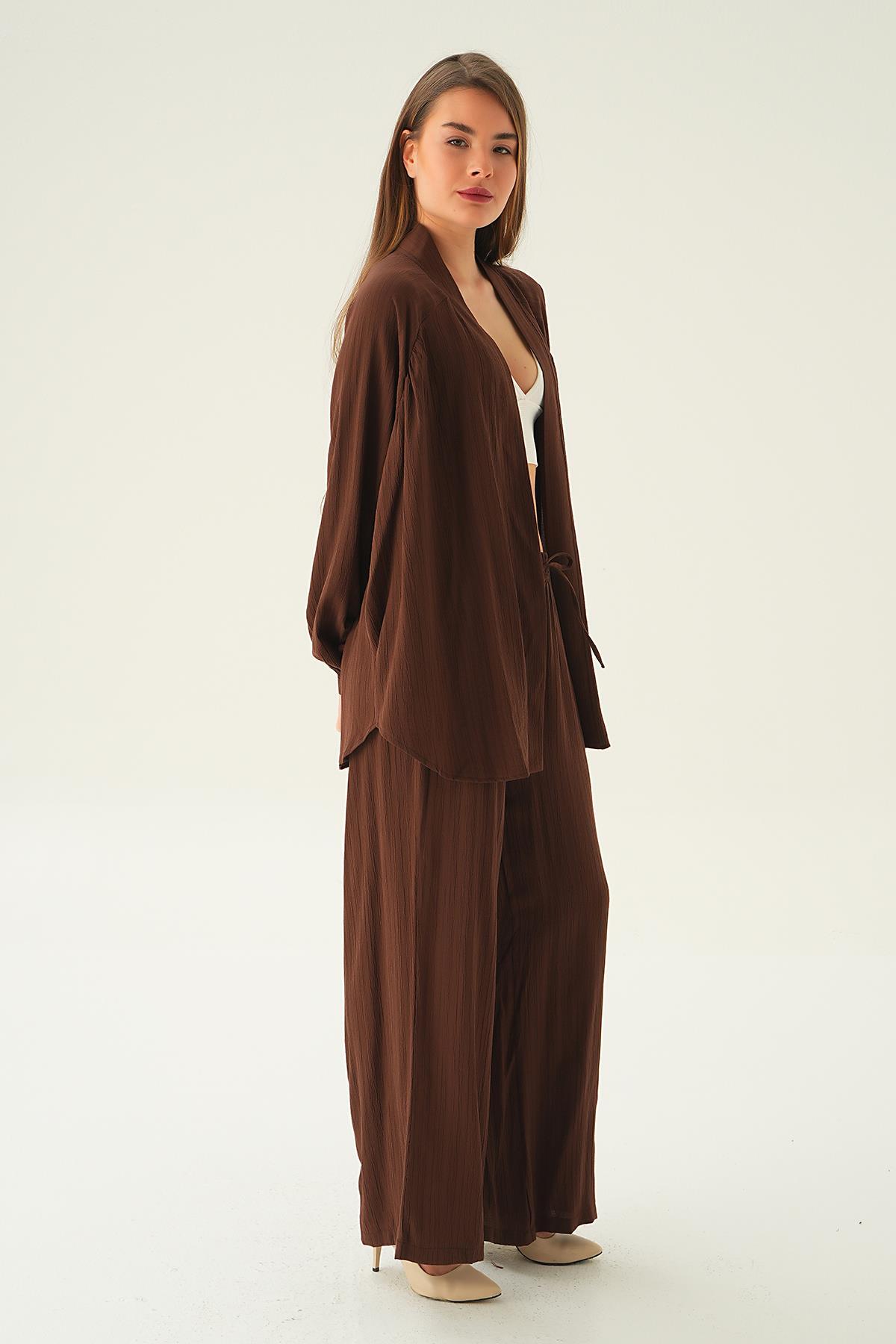 Kahve Kimono Pantolon Takım 6657A - 3