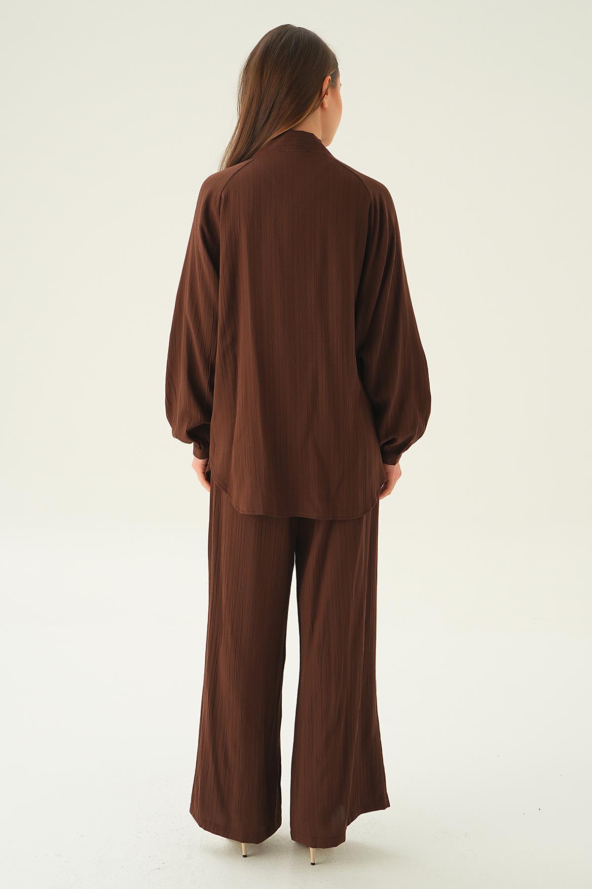 Kahve Kimono Pantolon Takım 6657A - 6