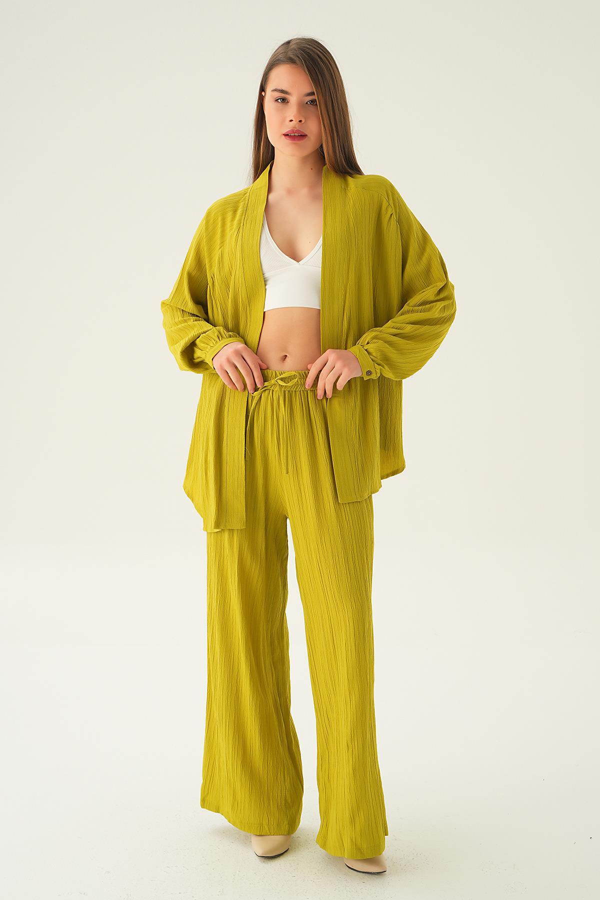 6657A Kimono Pantolon Takım Olive Yeşili - 1