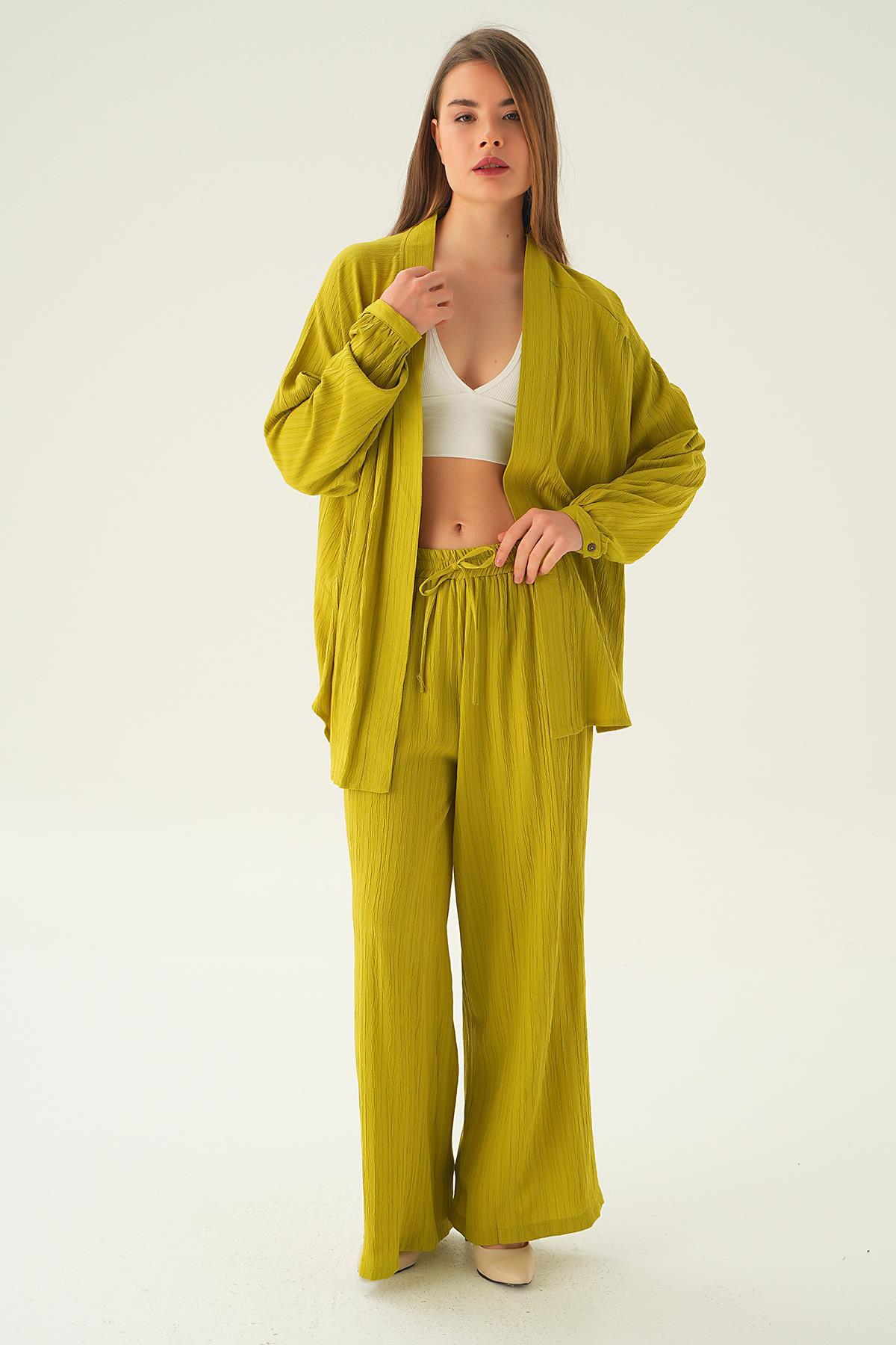 Olive Yeşili Kimono Pantolon Takım 6657A - 3