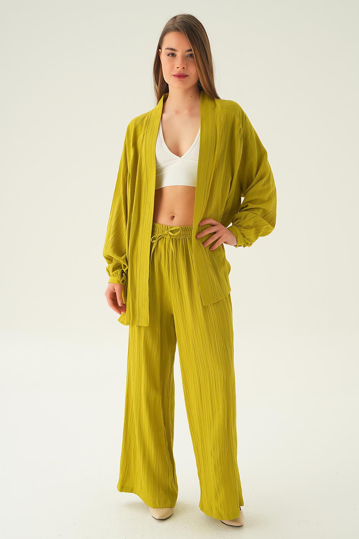 Olive Yeşili Kimono Pantolon Takım 6657A - 5