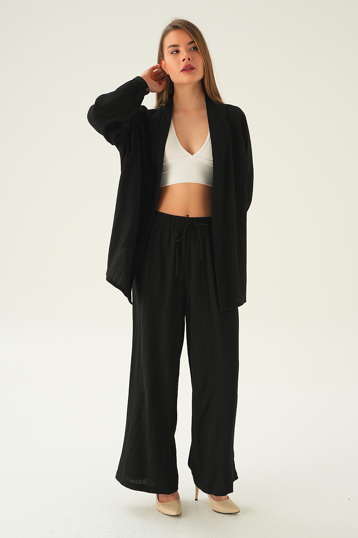 6657A Kimono Pantolon Takım Siyah - 5