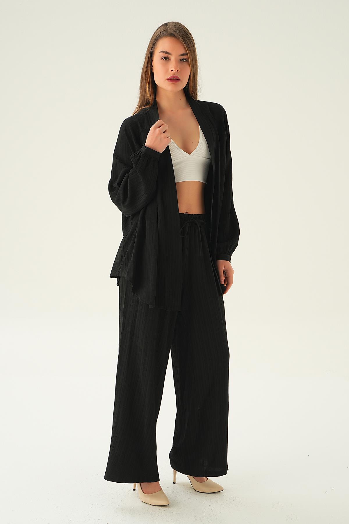 Siyah Kimono Pantolon Takım 6657A - 4