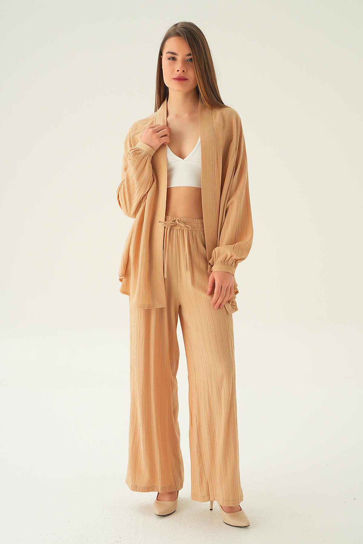 6657A Kimono Pantolon Takım Vizon 