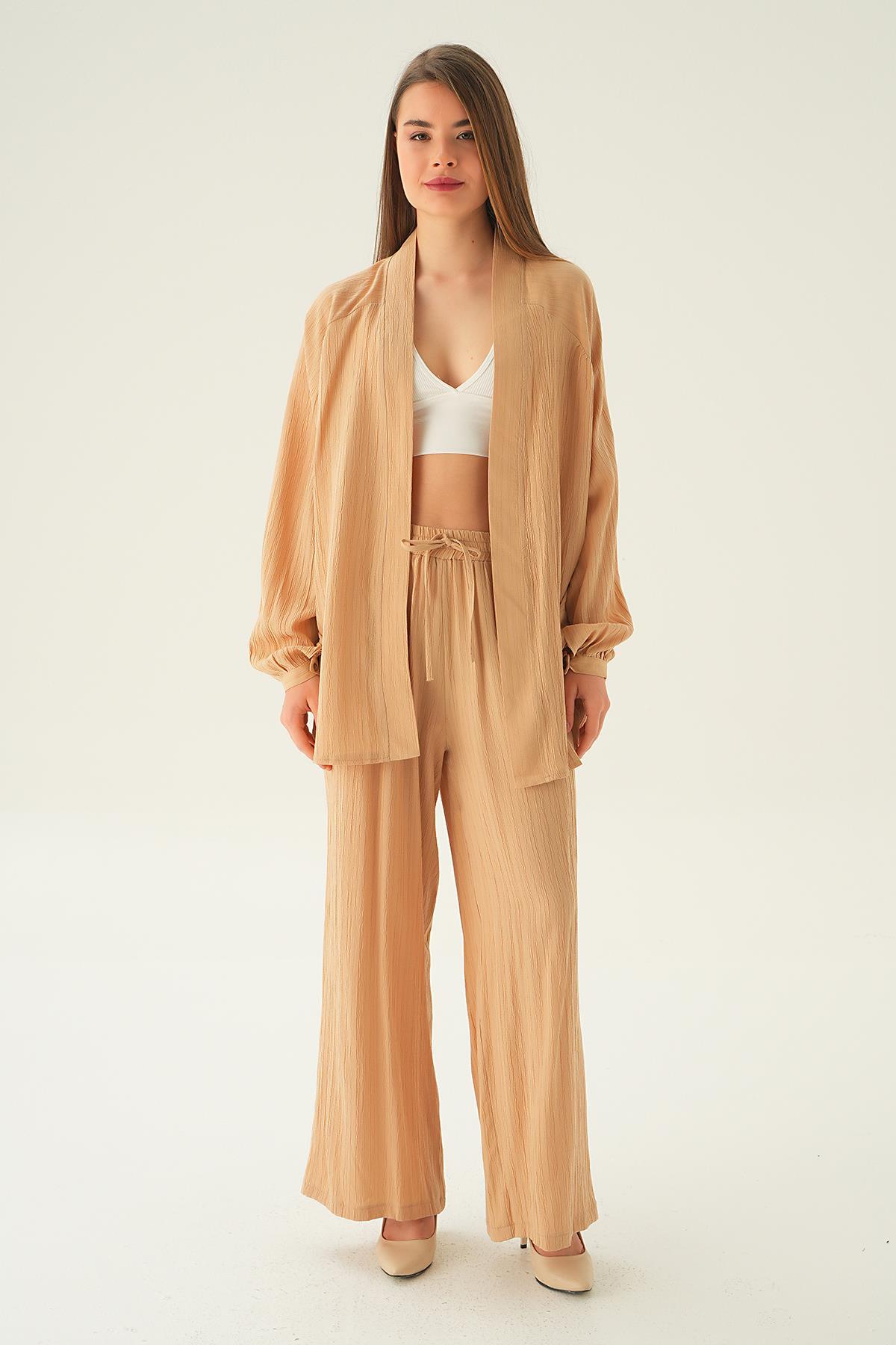 6657A Kimono Pantolon Takım Vizon - 5