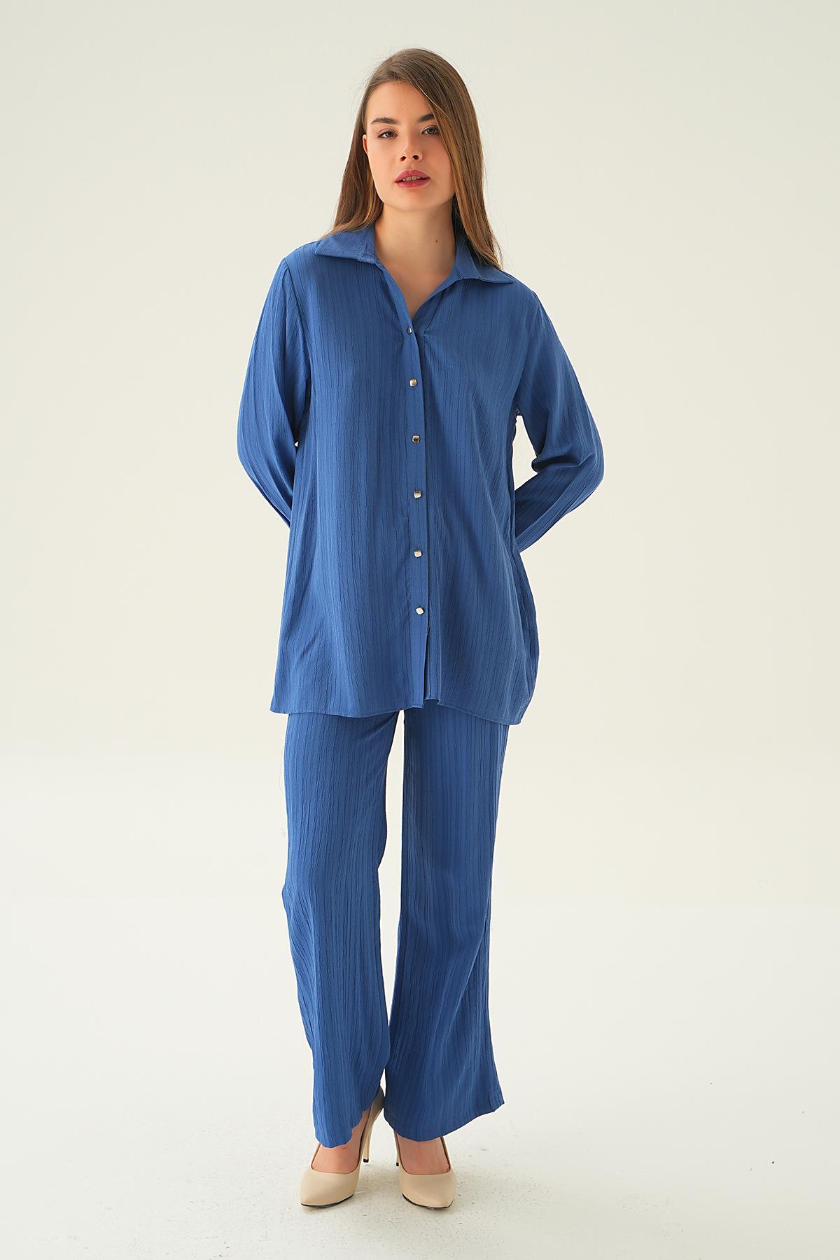 6666A Kolyeli Gömlek Pantolon Takım İndigo - 4