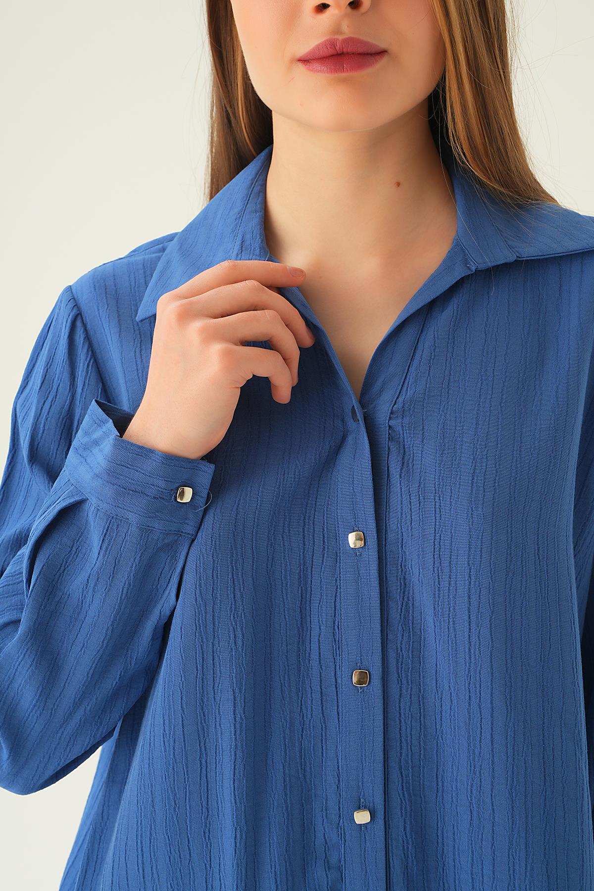 6666A Kolyeli Gömlek Pantolon Takım İndigo - 2