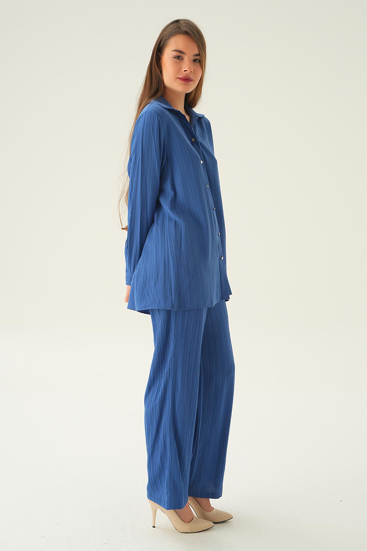 6666A Kolyeli Gömlek Pantolon Takım İndigo - 3