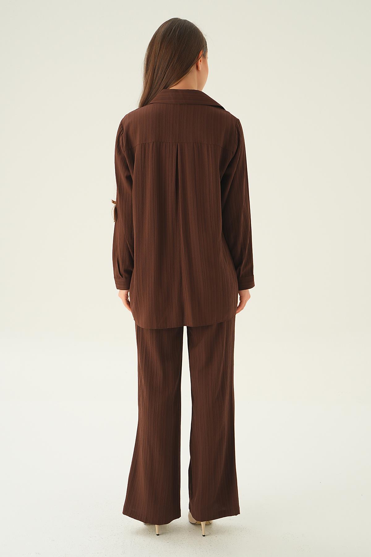 6666A Kolyeli Gömlek Pantolon Takım Kahve - 5