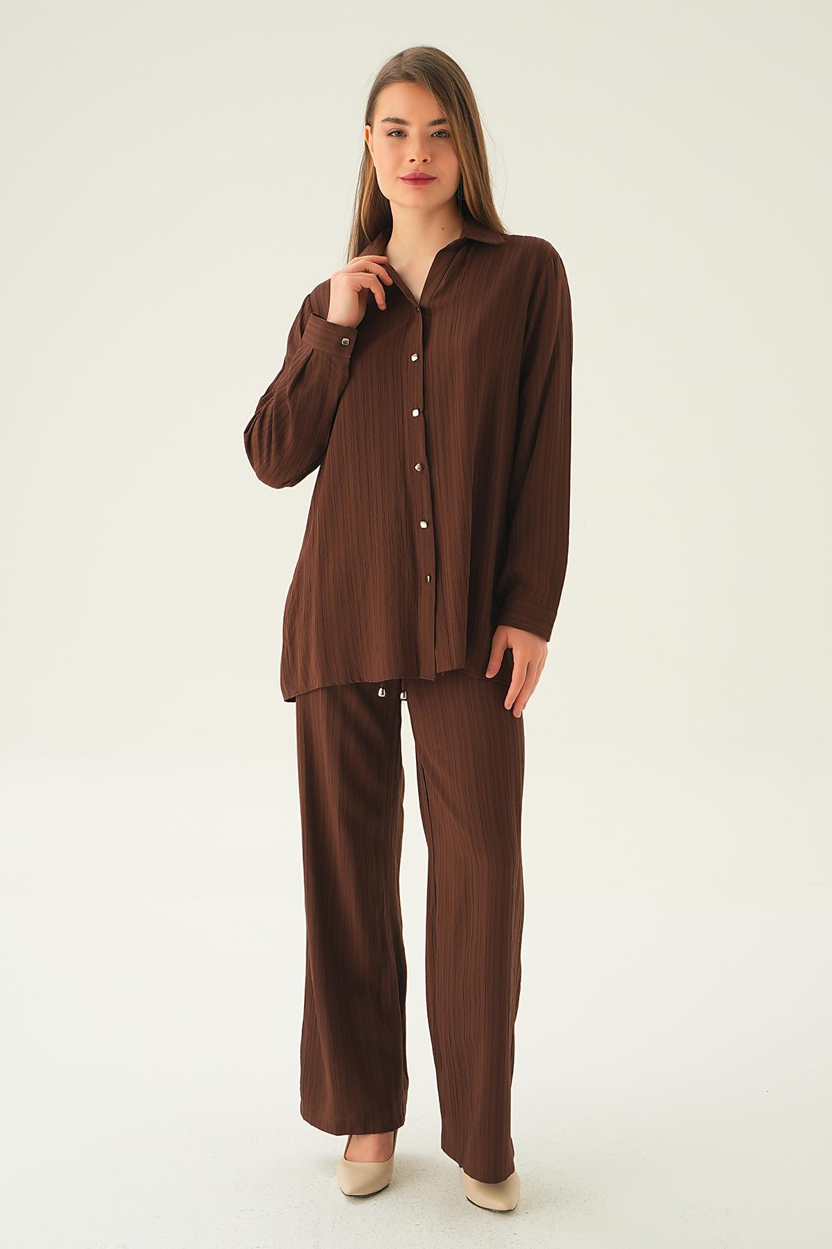 Kahve Gömlek Pantolon Takım 6666A - 3