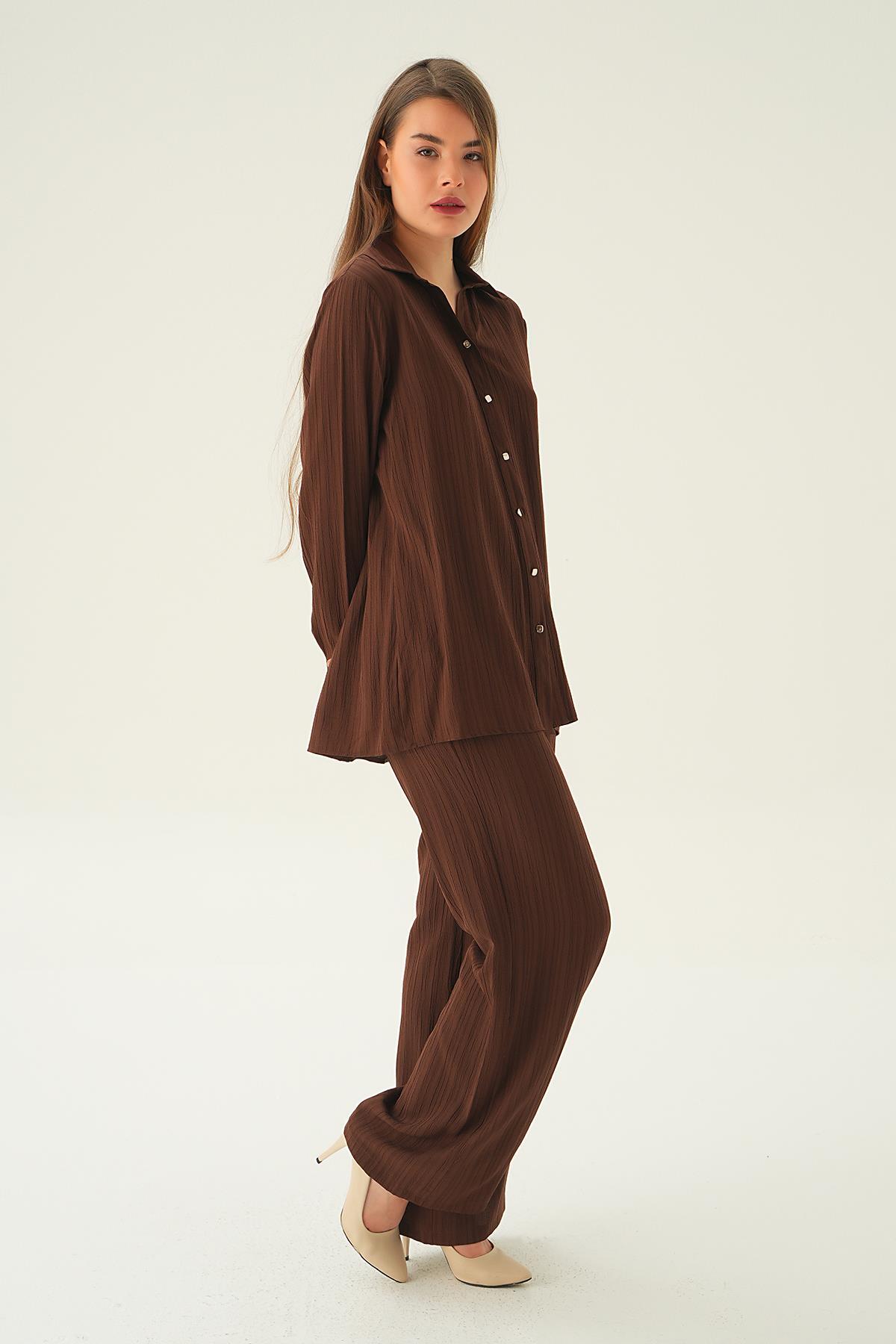 Kahve Gömlek Pantolon Takım 6666A - 4