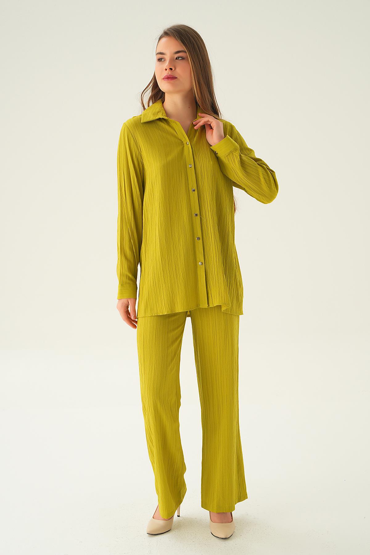 6666A Kolyeli Gömlek Pantolon Takım Olive Yeşili - 4