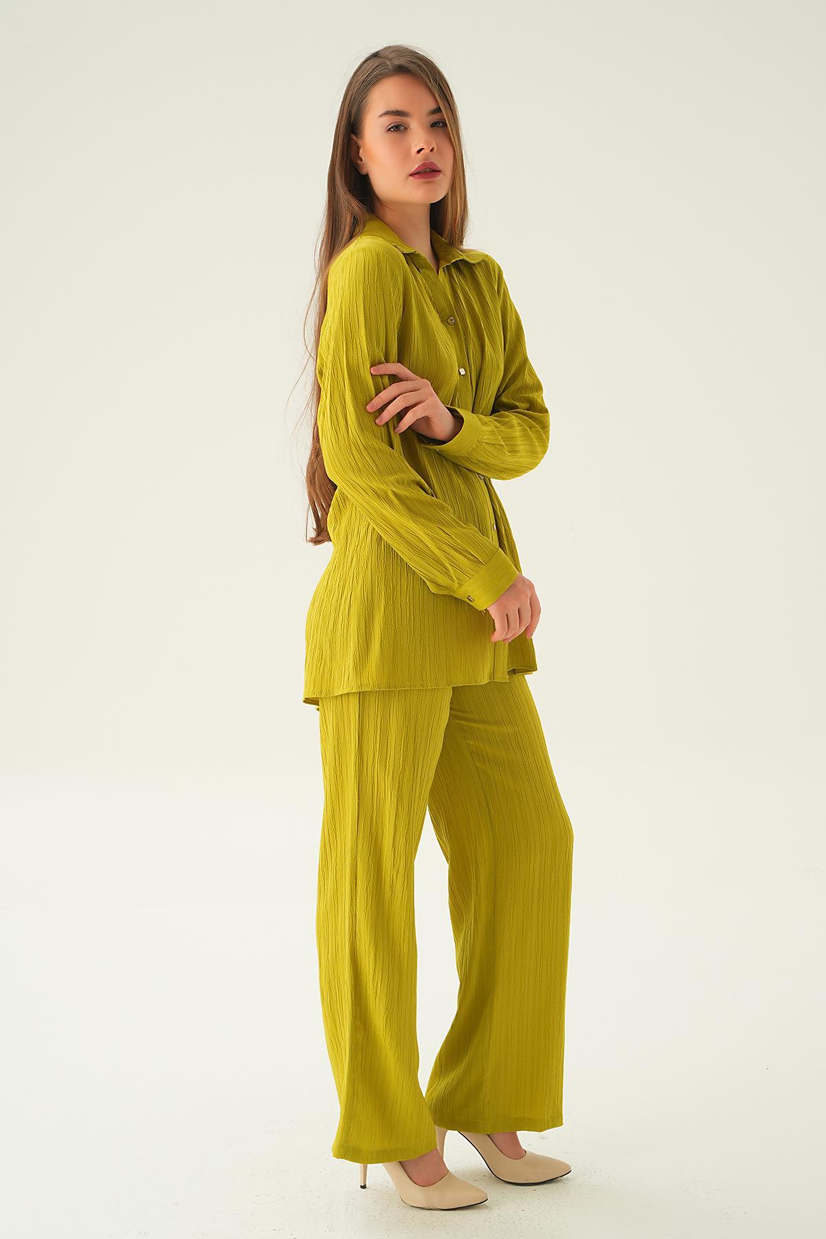 Olive Yeşili Gömlek Pantolon Takım 6666A - 1