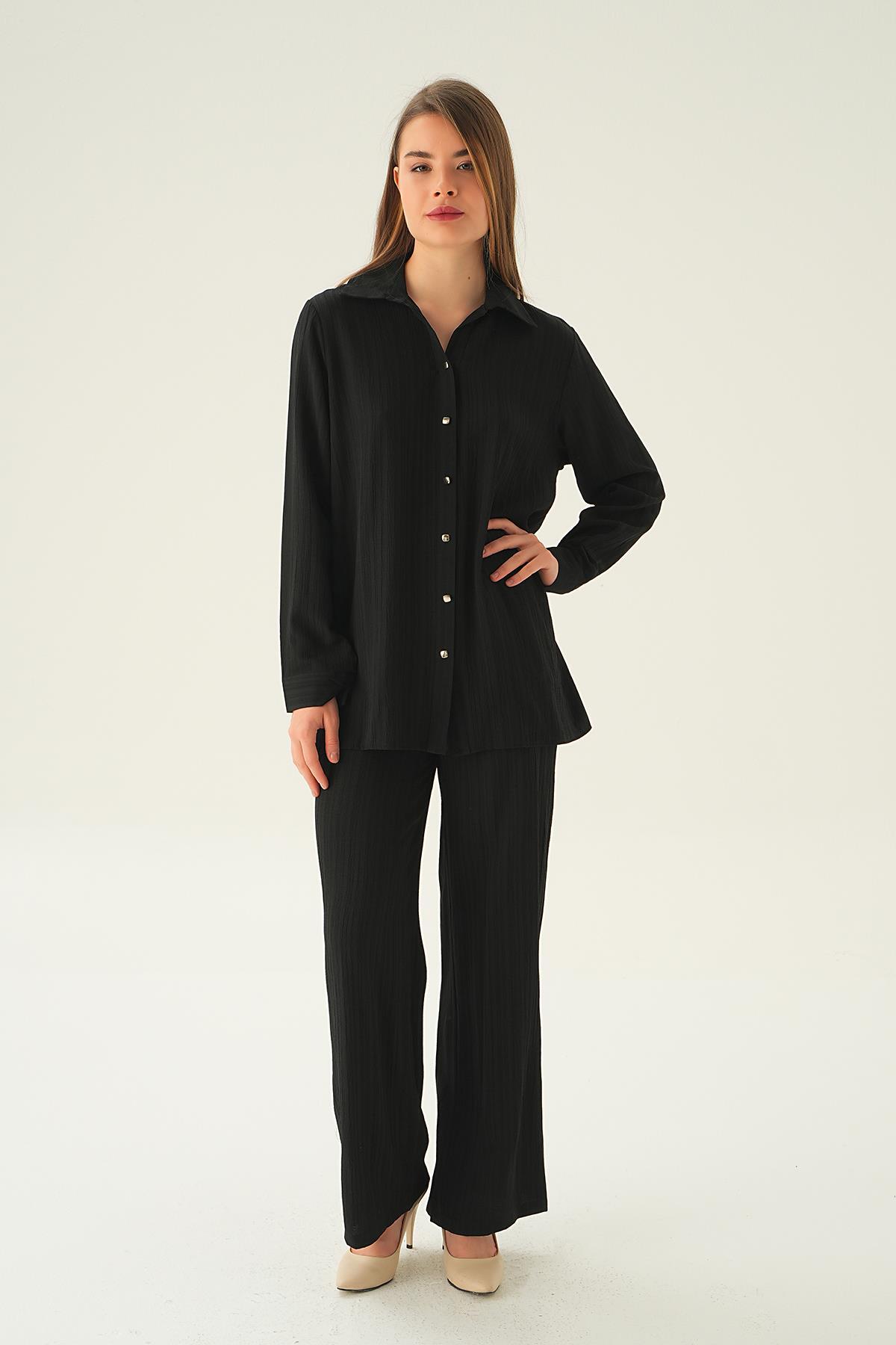 6666A Kolyeli Gömlek Pantolon Takım Siyah 