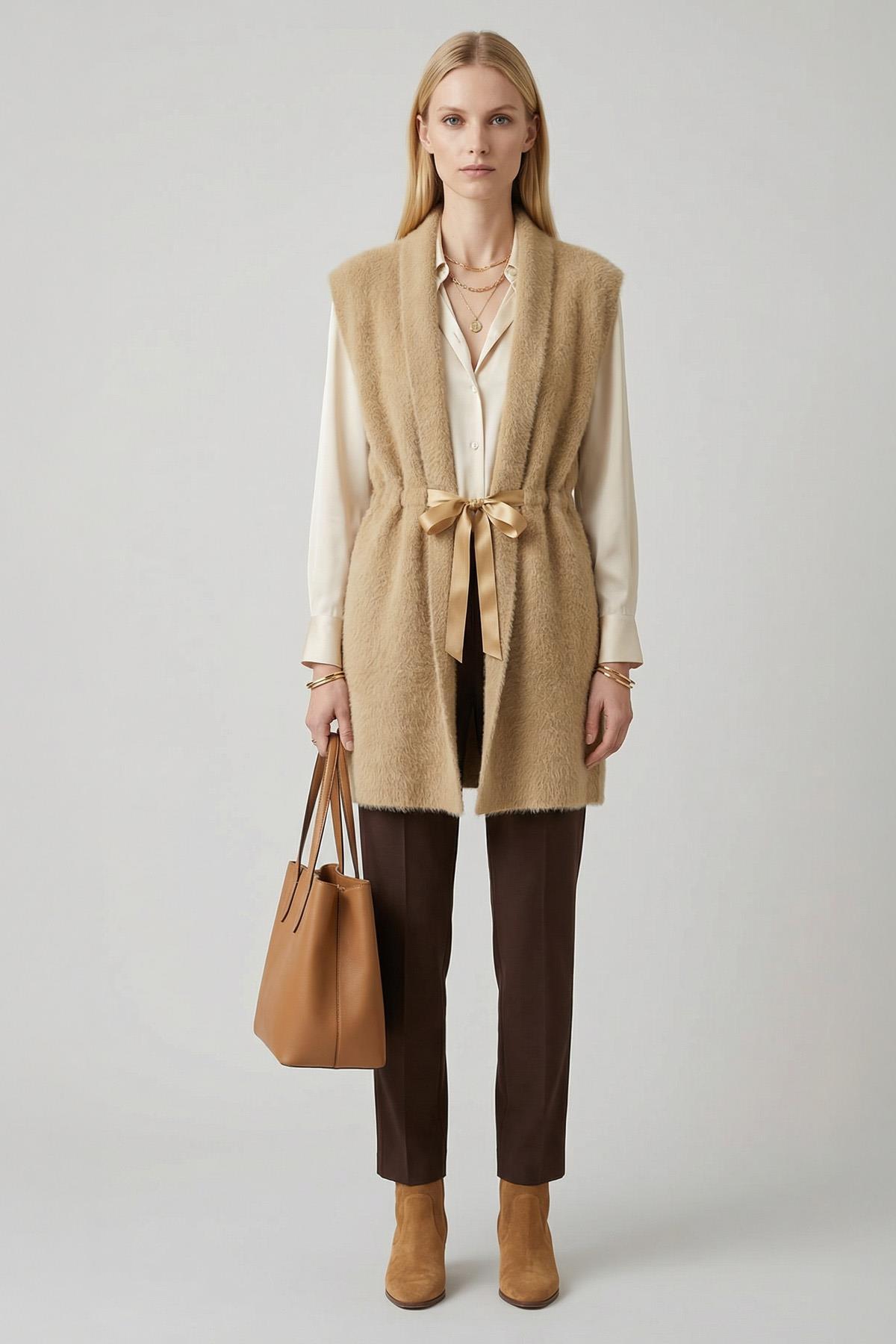 Koyu Bej Yumoş Yelek 6670 - 1