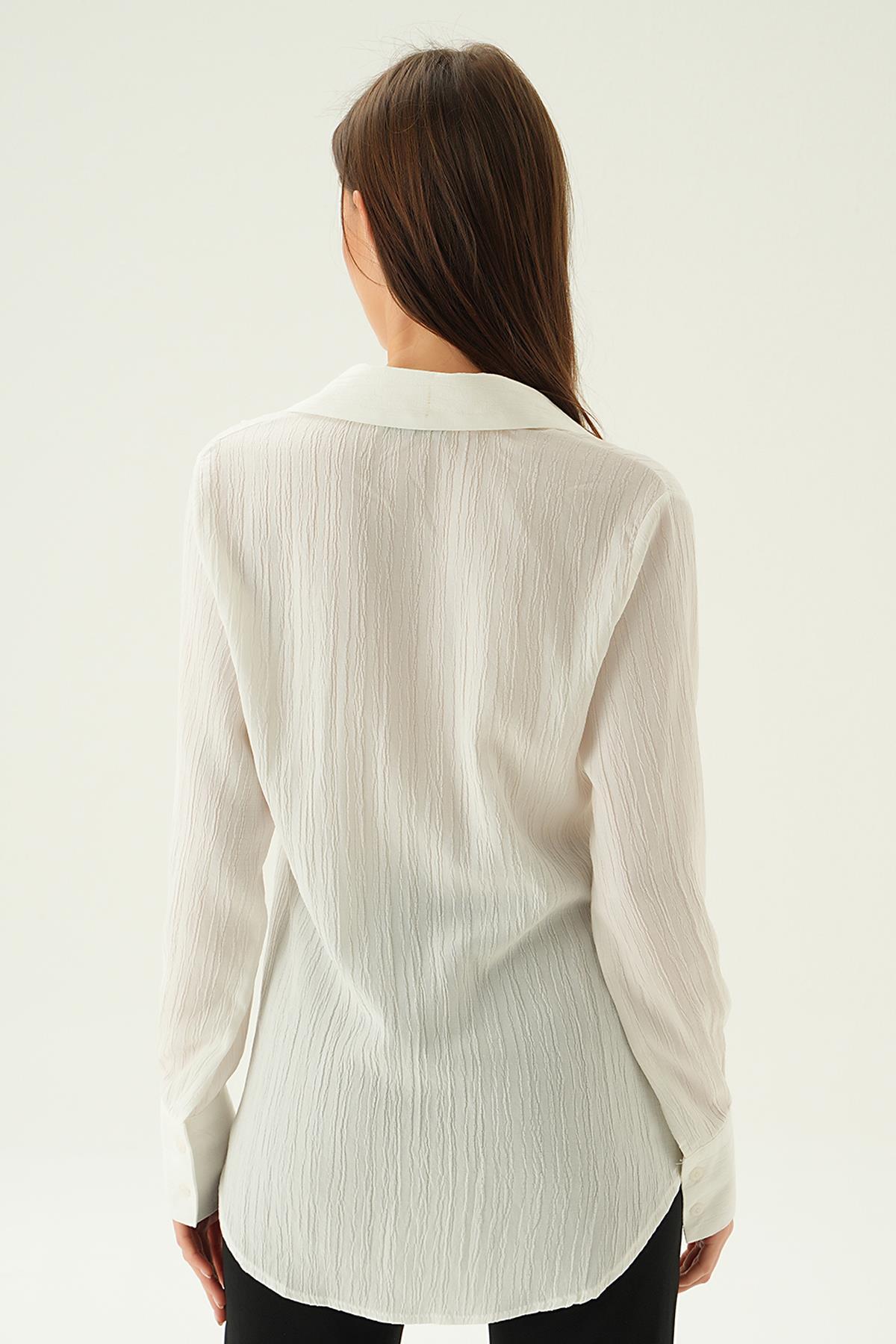 Ekru Kol Düğme Detay Gömlek 6676-1 - 4