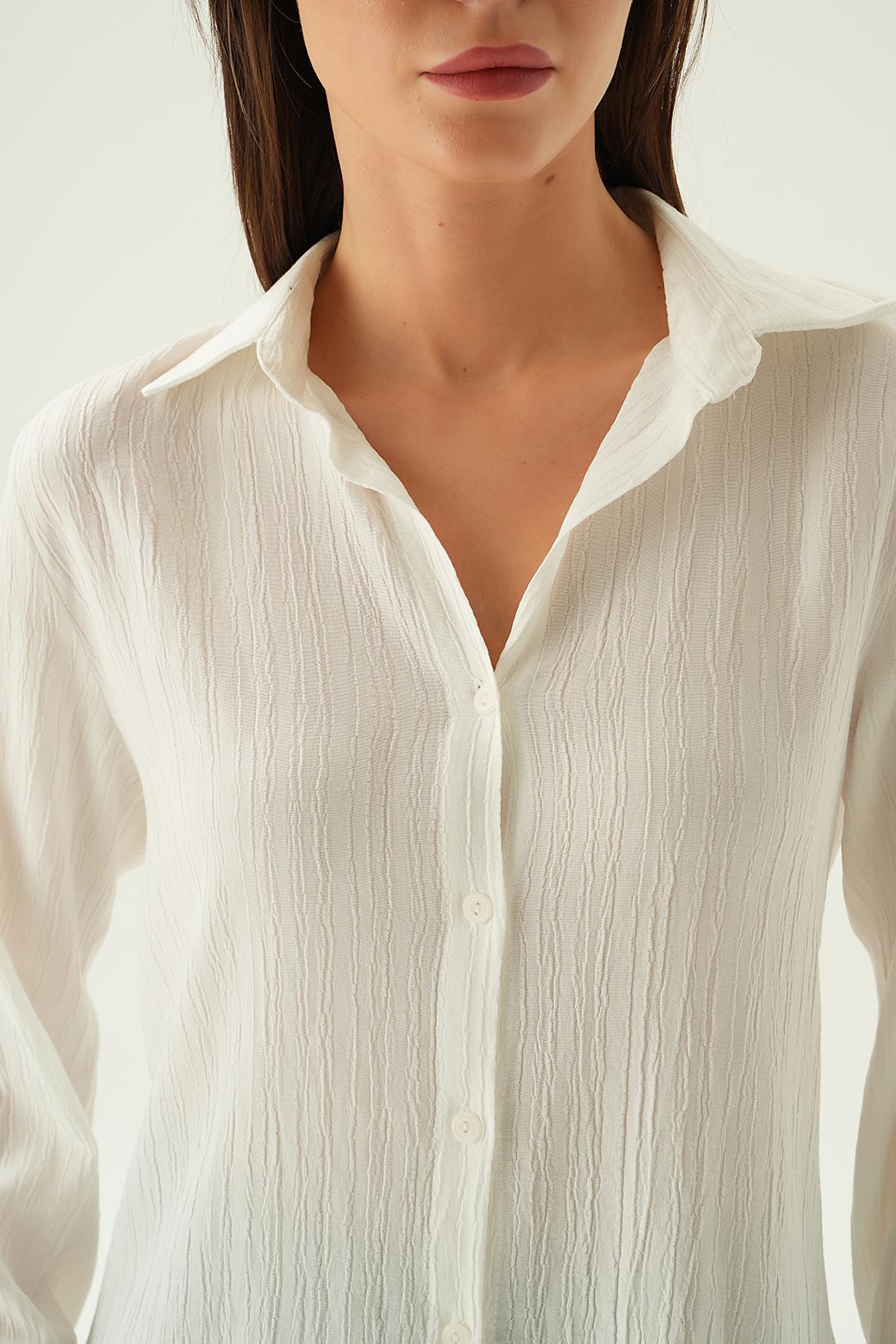 Ekru Kol Düğme Detay Gömlek 6676-1 - 5