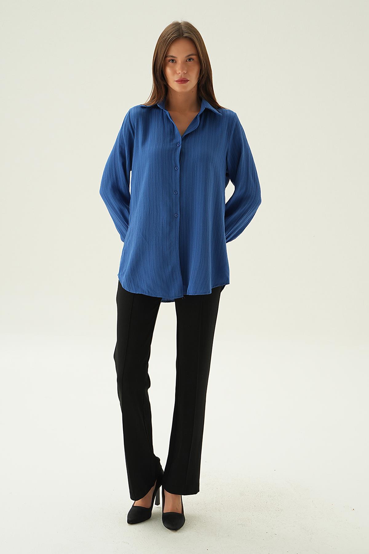 İndigo Kol Düğme Detay Gömlek 6676-1 