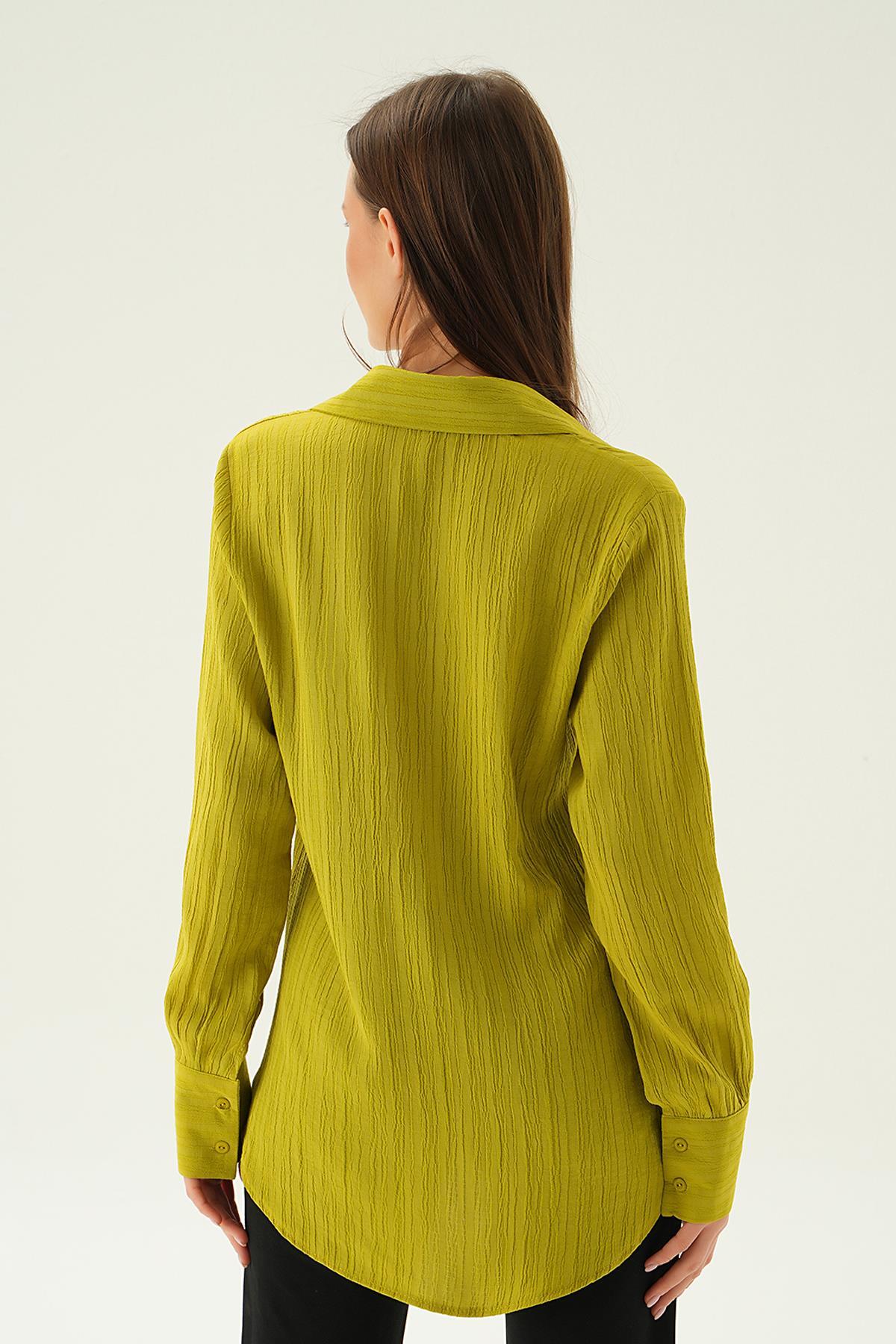 6676-1 Kol Düğme Detay Gömlek Olive Yeşili - 3