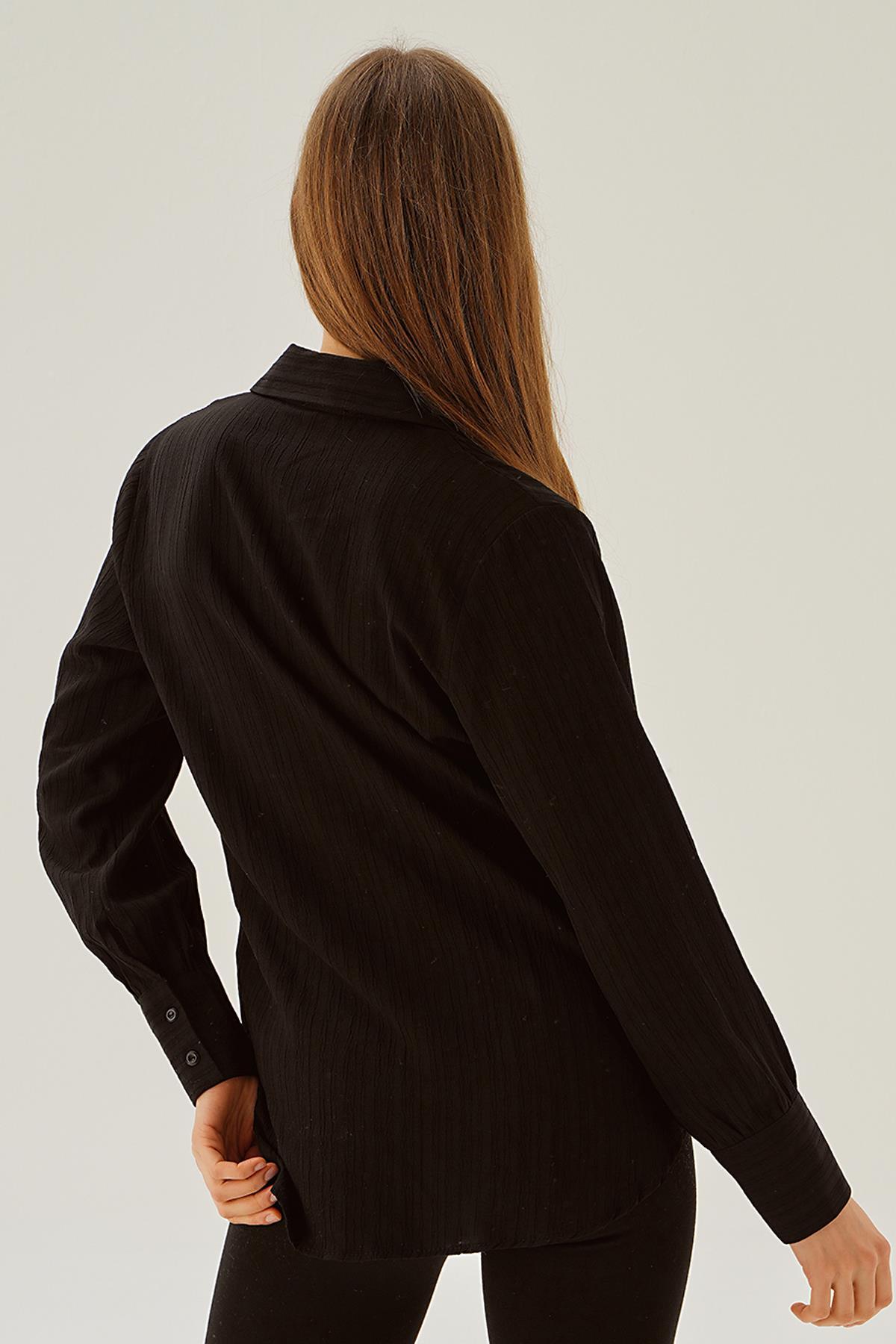 Siyah Kol Düğme Detay Gömlek 6676-1 - 4