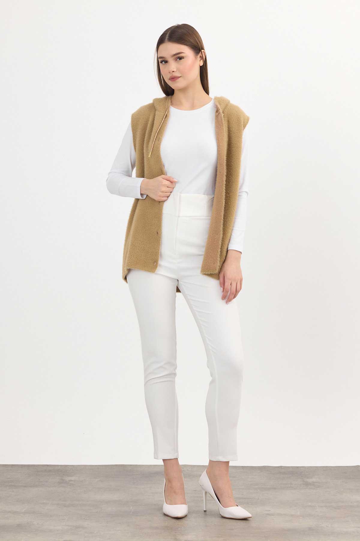 Camel Kapüşonlu Yumoş Yelek 6681 - 2