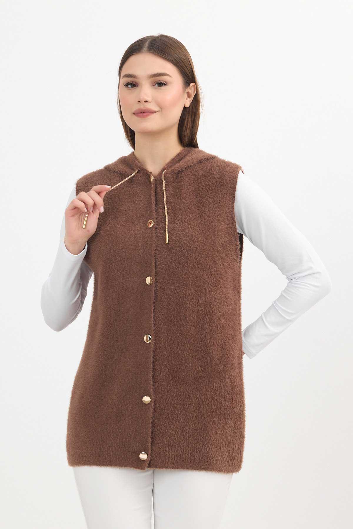 Kapüşonlu Yumoş Yelek 6681 Kahve - 8