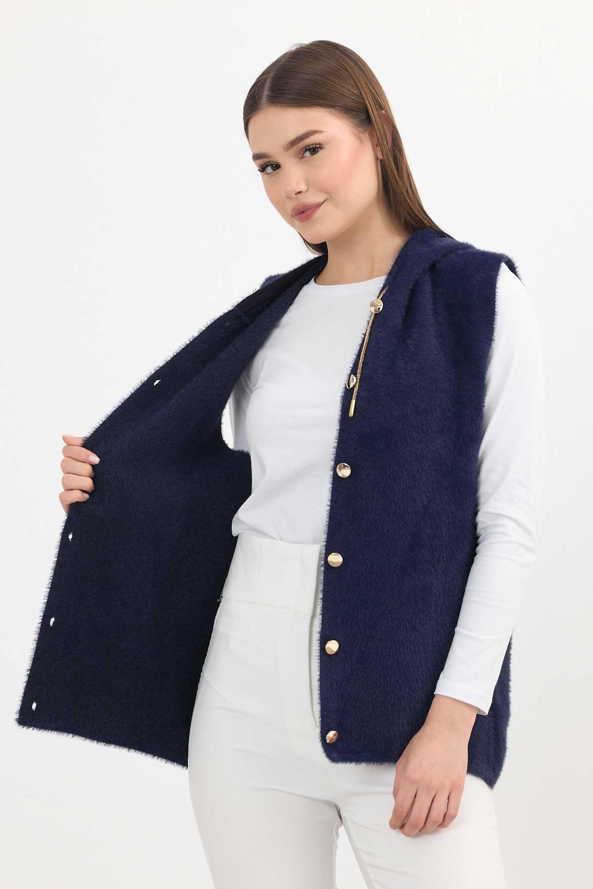 6681 Kapüşonlu Yumoş Yelek Laci - 3