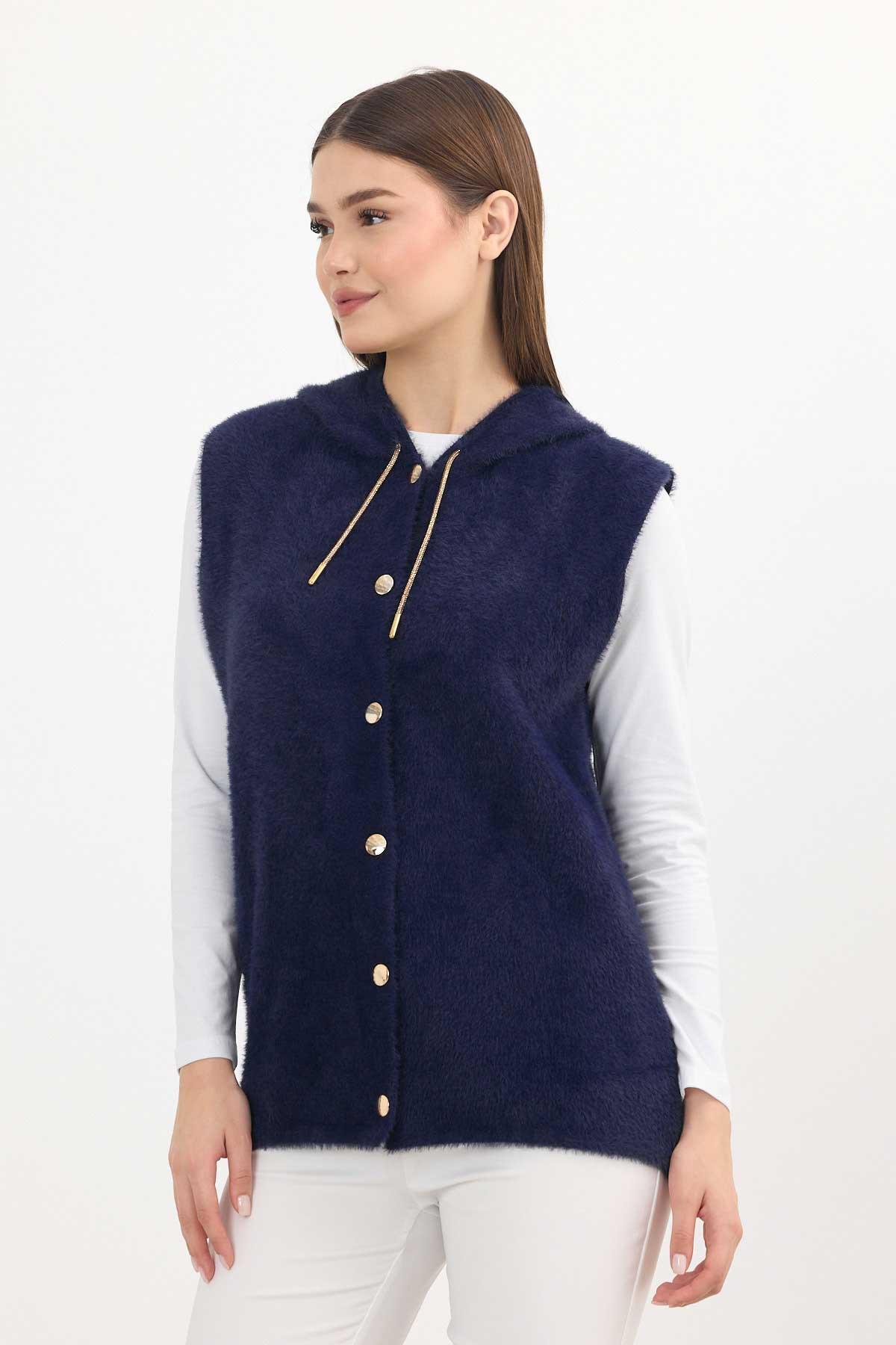 6681 Kapüşonlu Yumoş Yelek Laci - 6