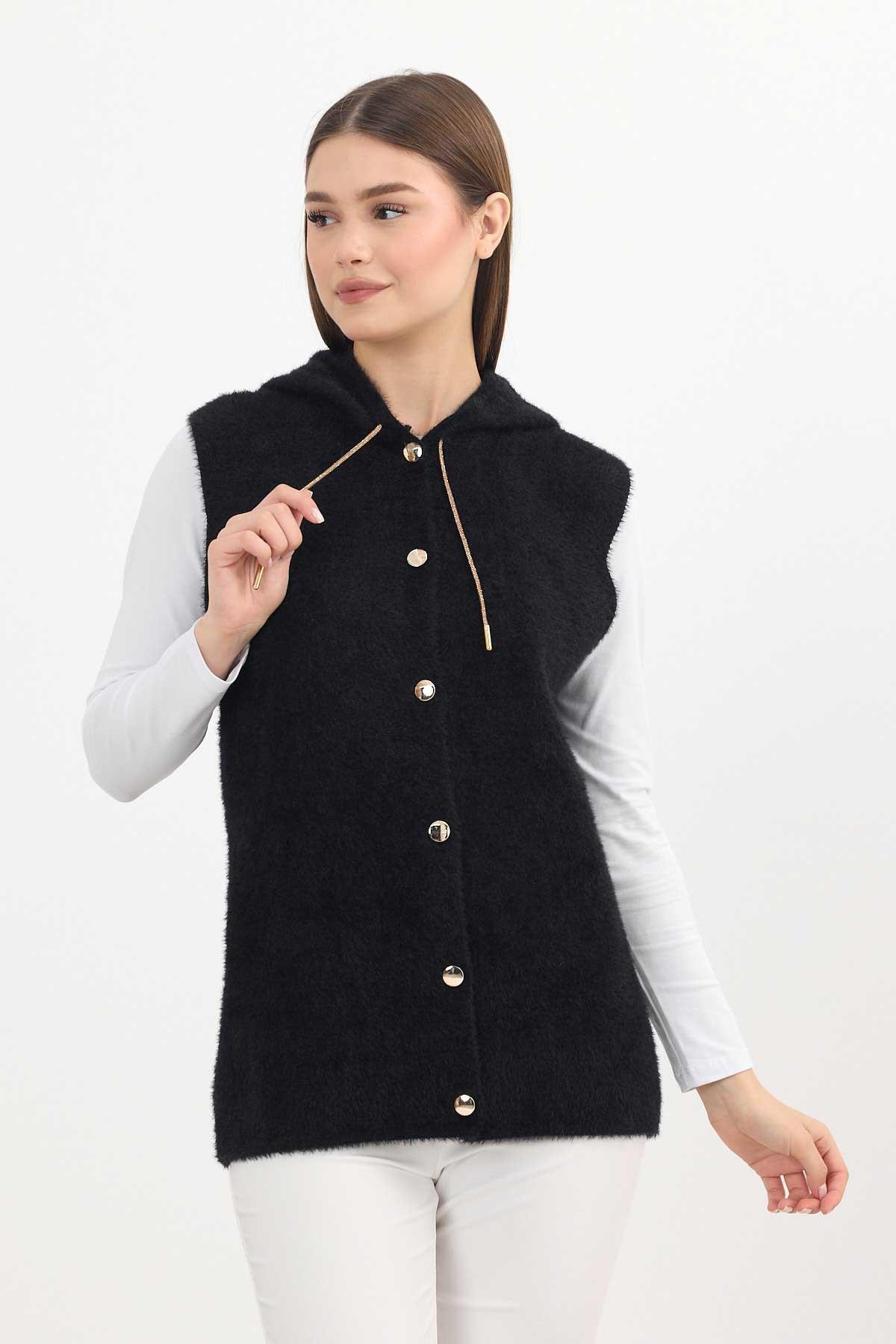 6681 Kapüşonlu Yumoş Yelek Siyah - RAYS