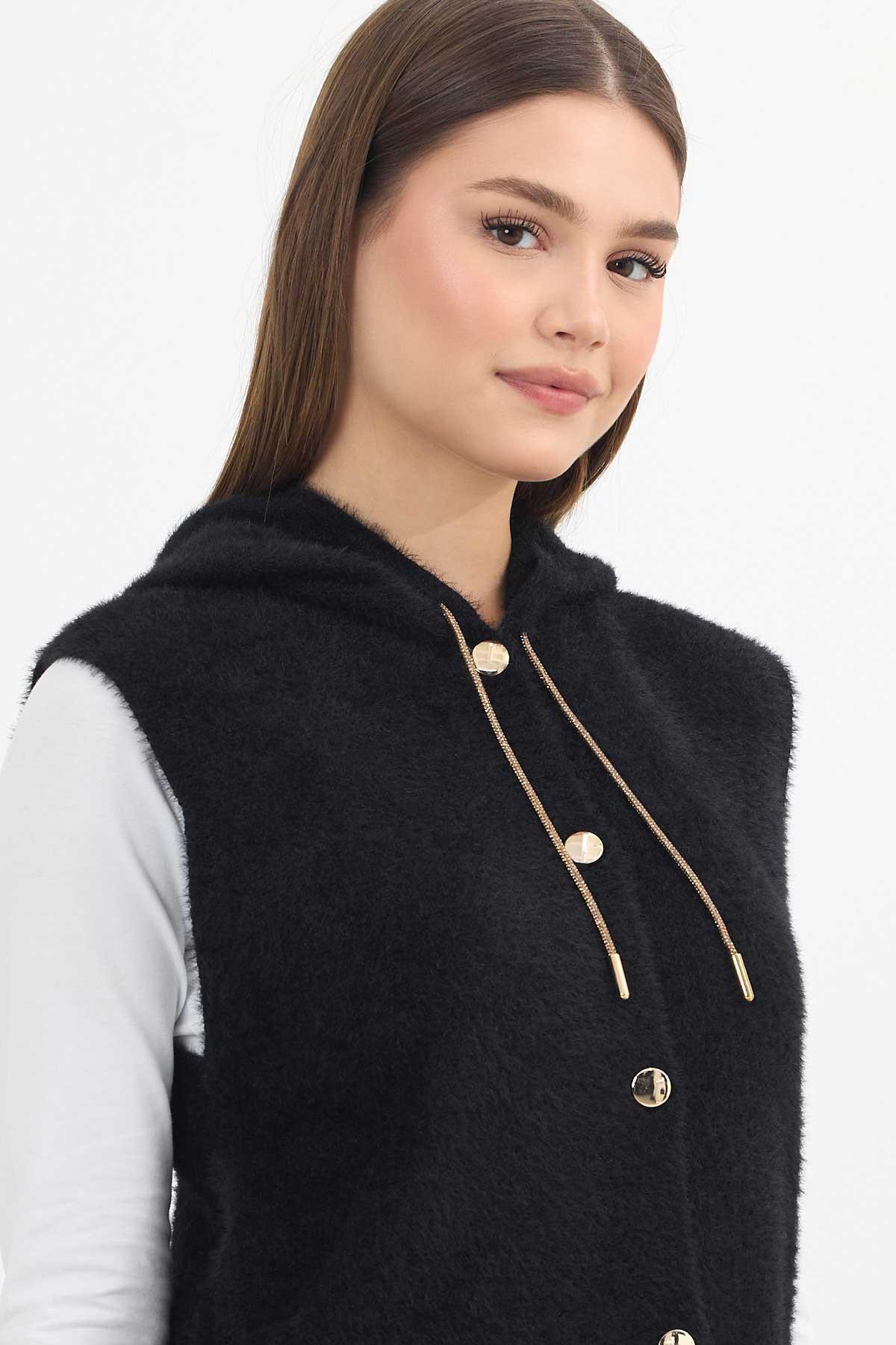 6681 Kapüşonlu Yumoş Yelek Siyah - RAYS