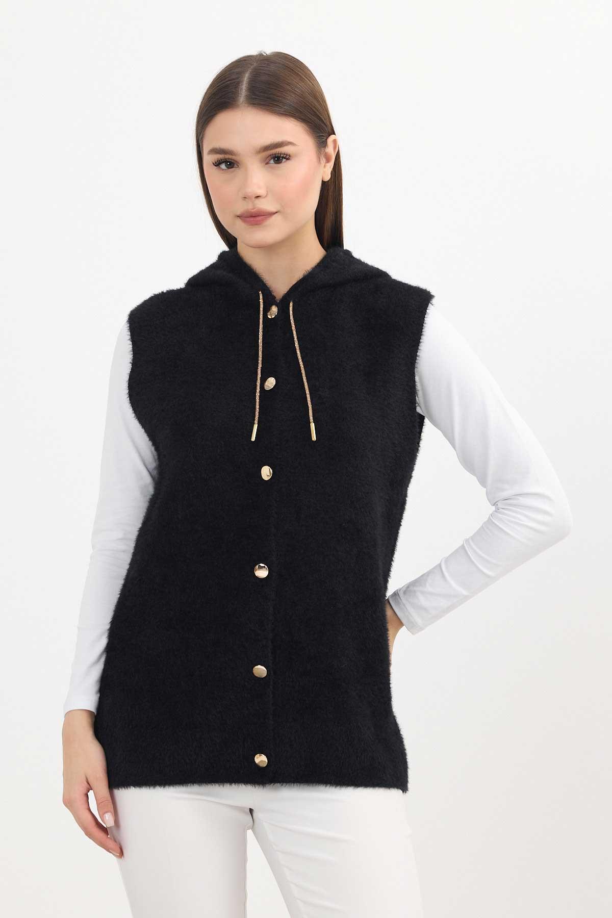 Siyah Kapüşonlu Yumoş Yelek 6681 - 7