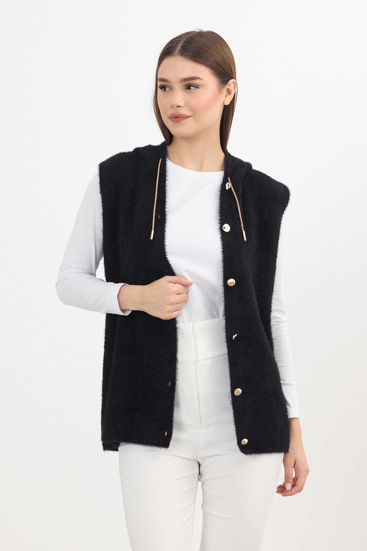 Siyah Kapüşonlu Yumoş Yelek 6681 - 8