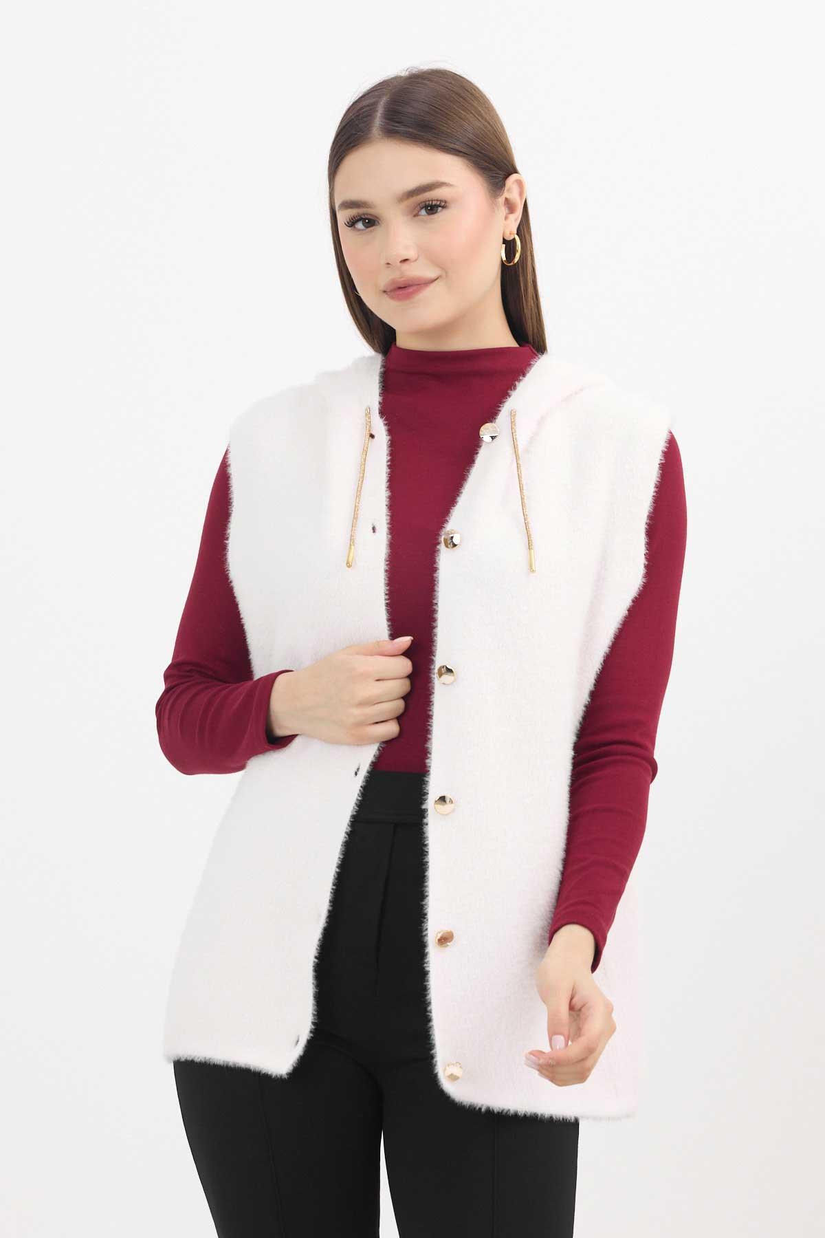 Taş Kapüşonlu Yumoş Yelek 6681 - 3