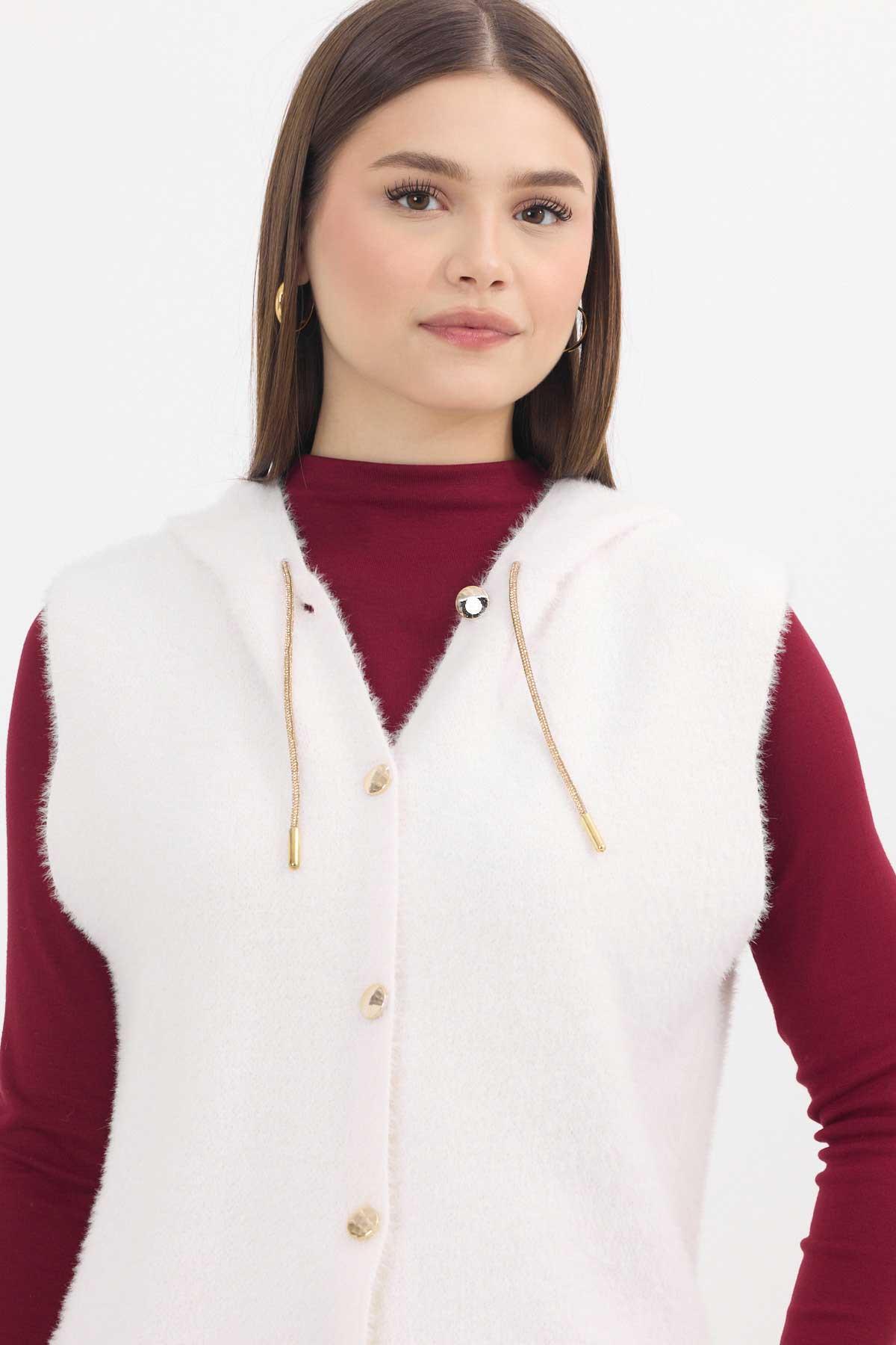 Kapüşonlu Yumoş Yelek 6681 Taş - 4