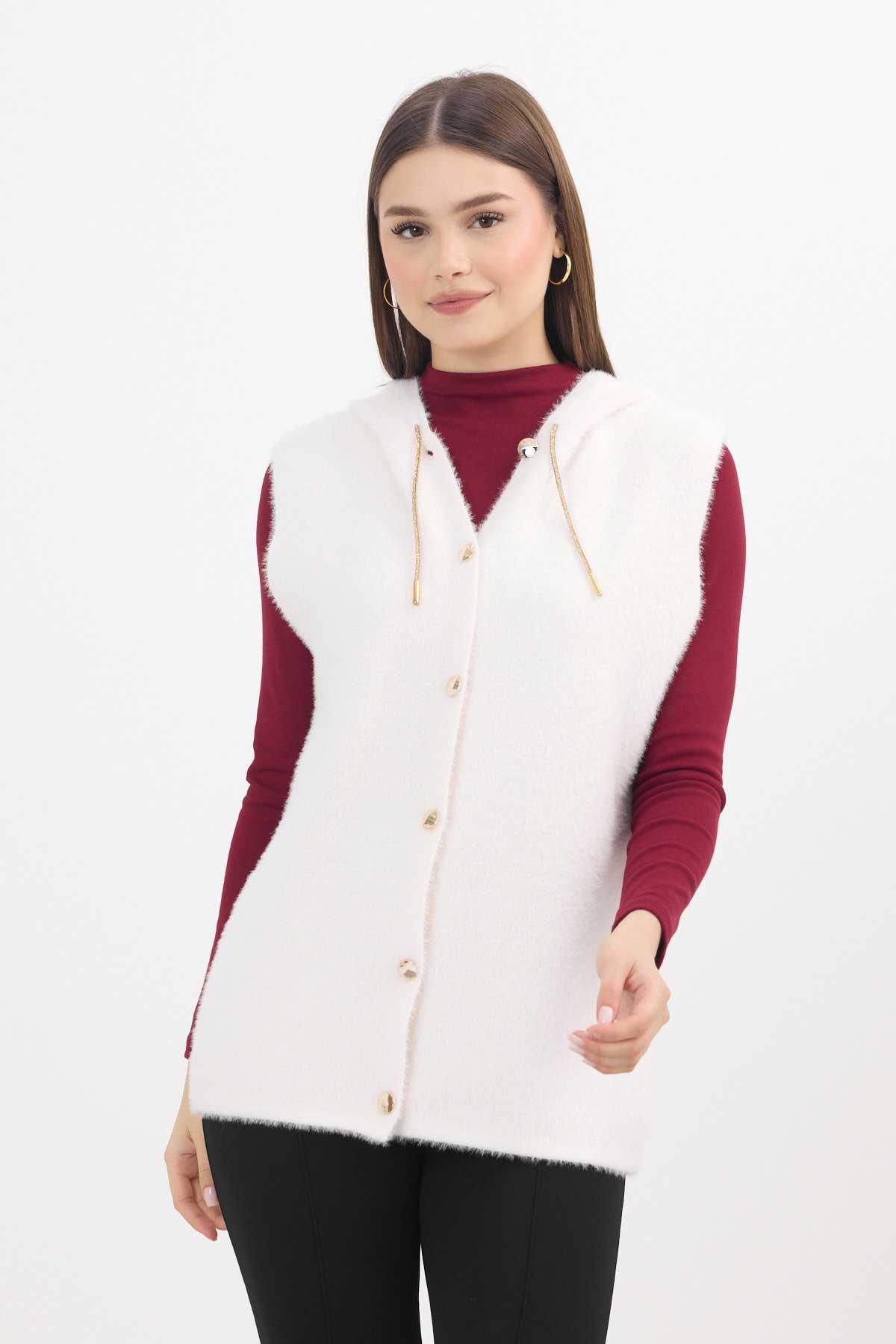 Kapüşonlu Yumoş Yelek 6681 Taş - 8